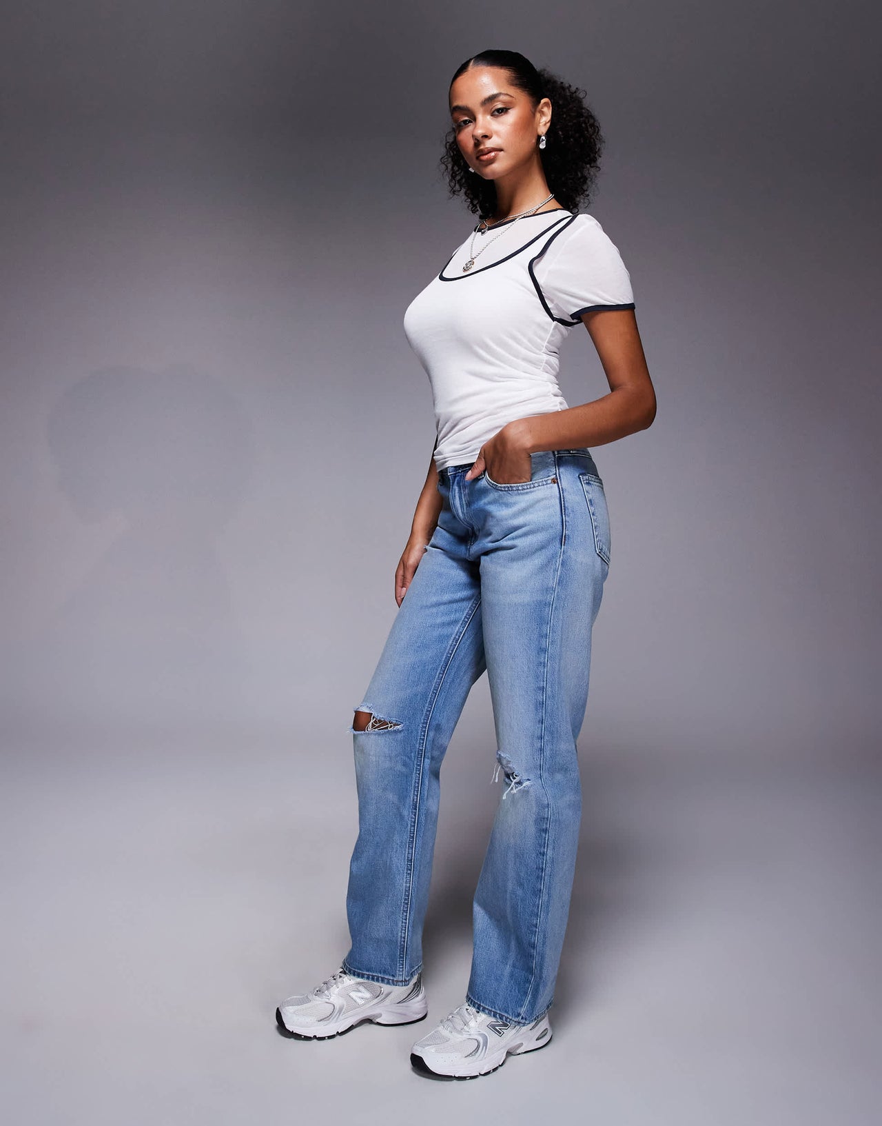 River Island tipped 2 in 1 t-shirt vest in white