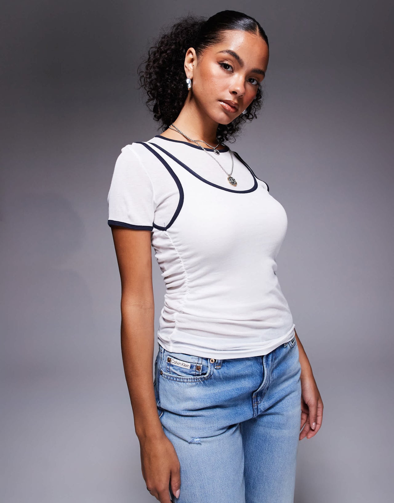 River Island tipped 2 in 1 t-shirt vest in white