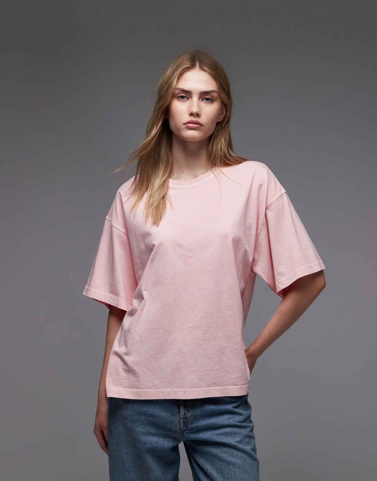 ARKET pure cotton boxy t-shirt in washed rose pink