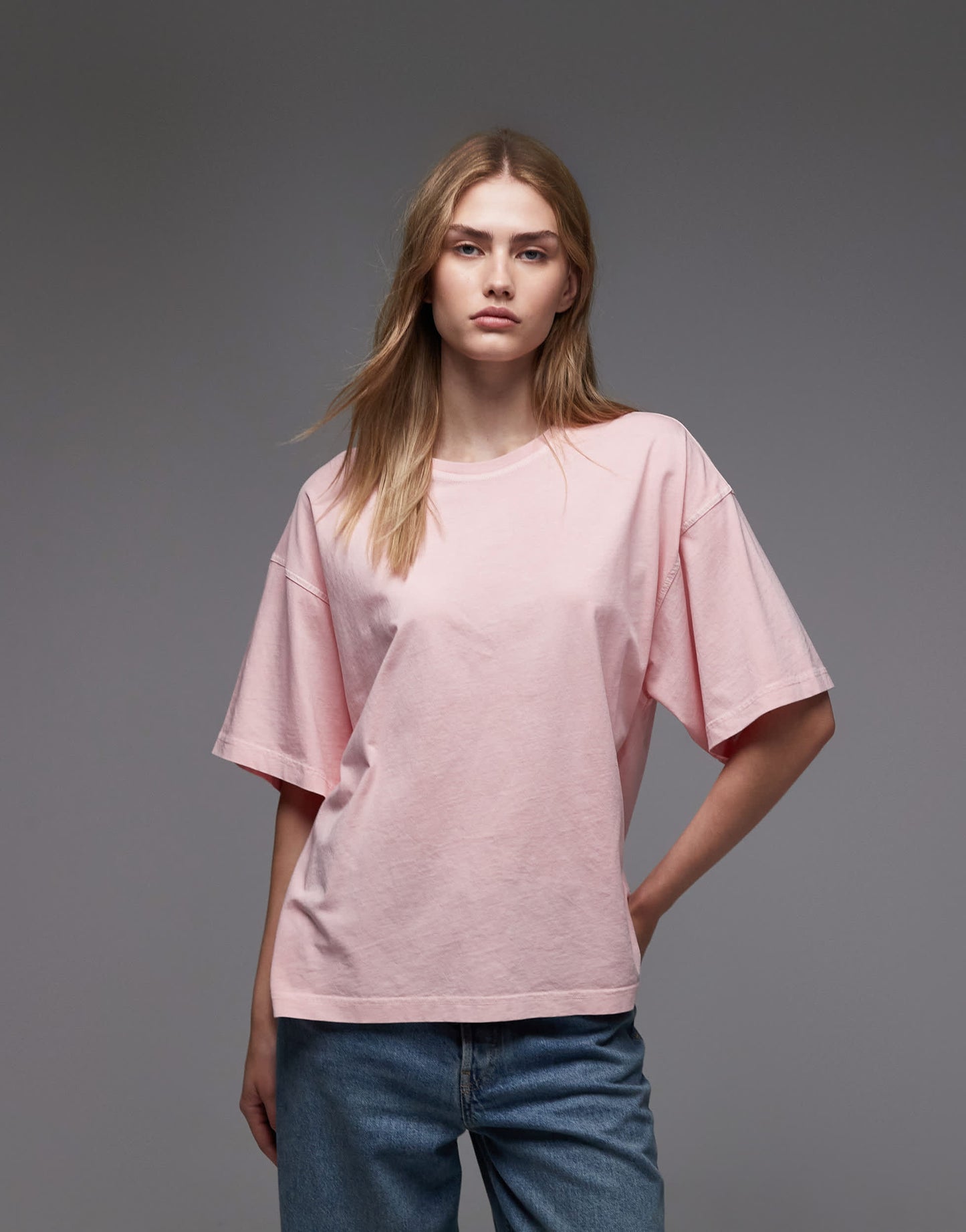 ARKET pure cotton boxy t-shirt in washed rose pink