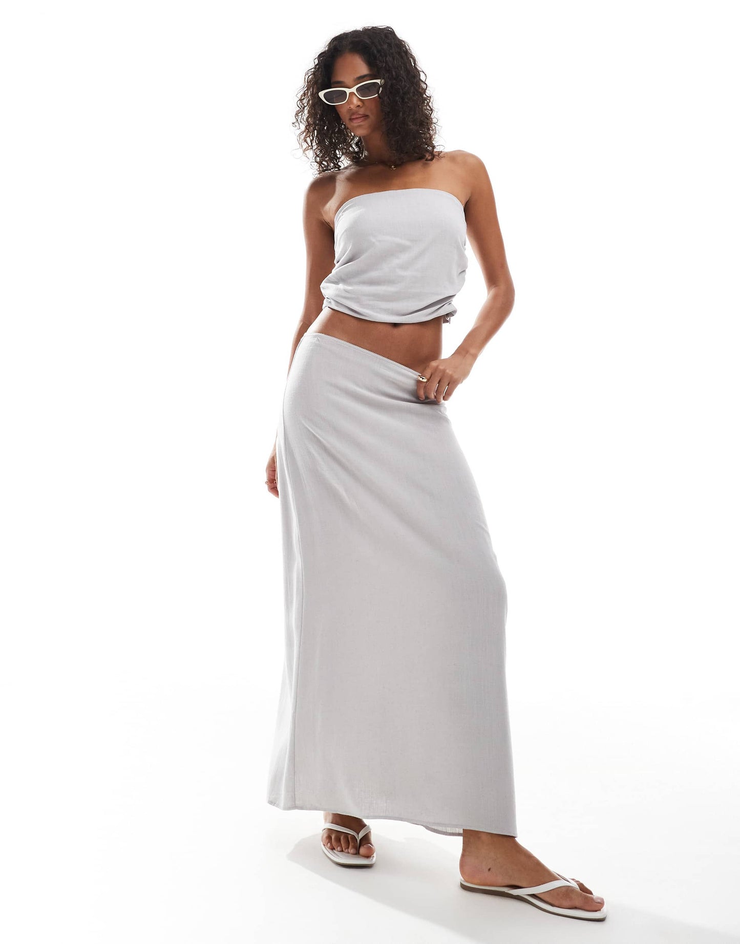 Pull&Bear linen look maxi skirt co-ord in stone
