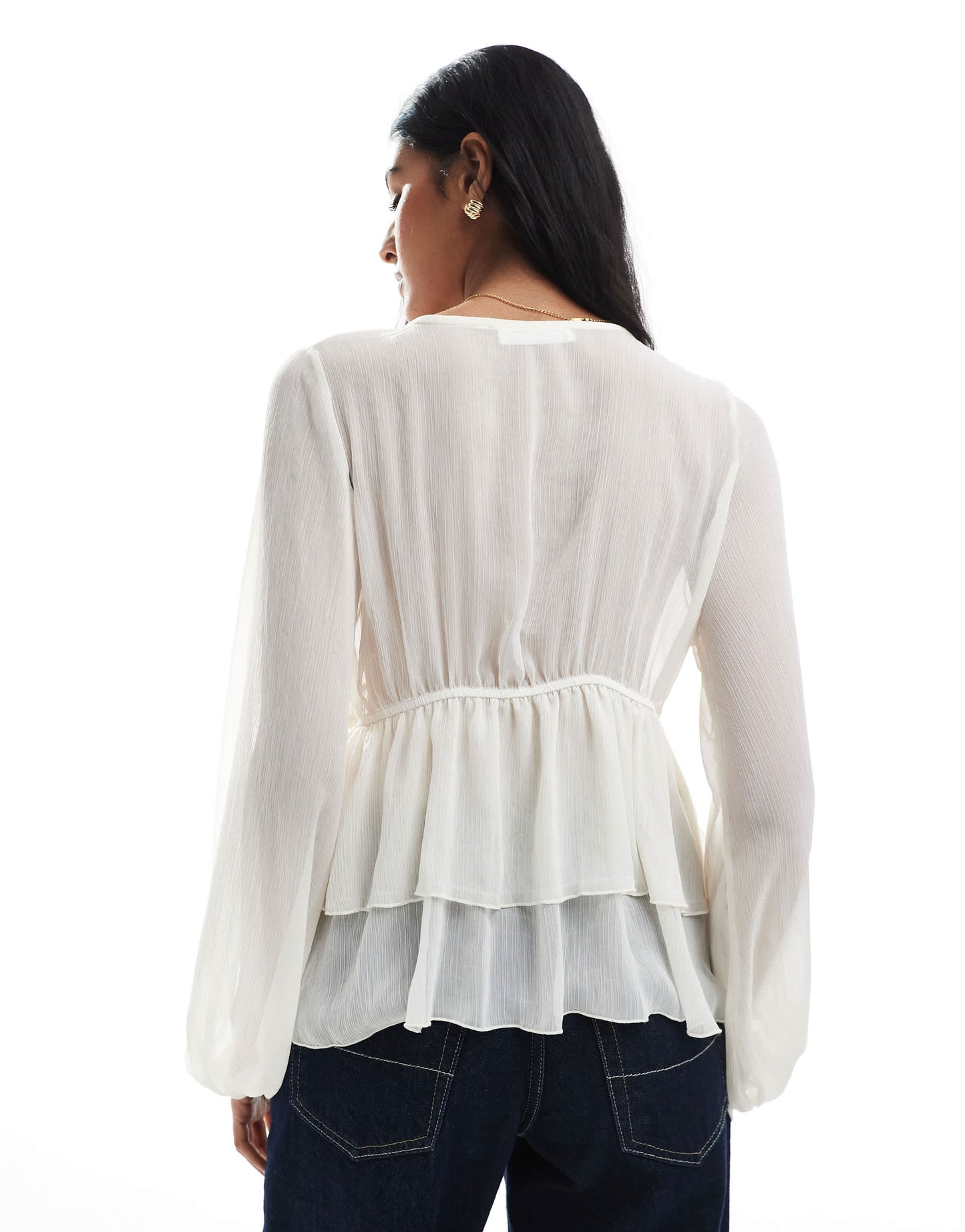 Pull&Bear ruffle detail blouse in white