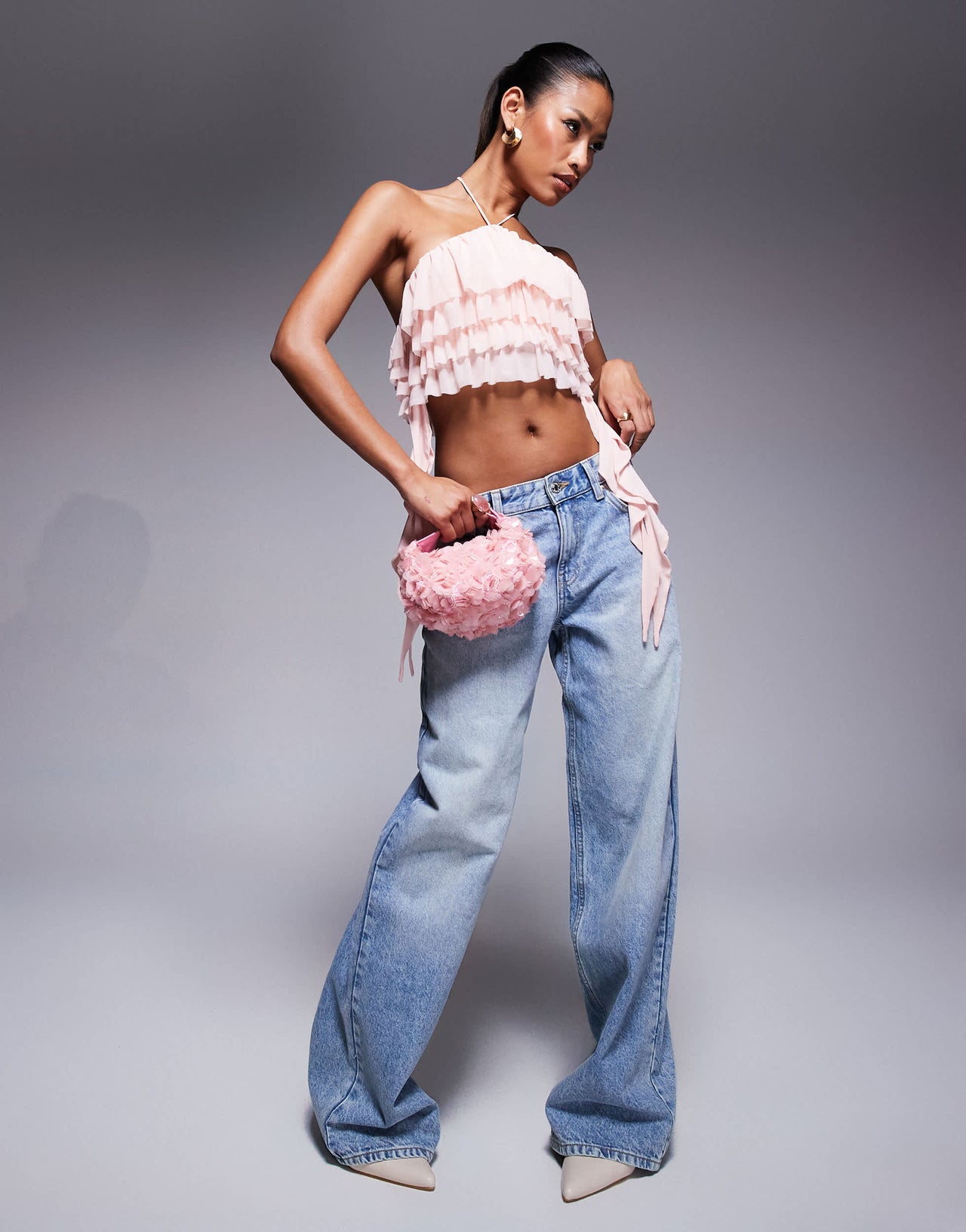 AFRM halter neck ruffle top in pink