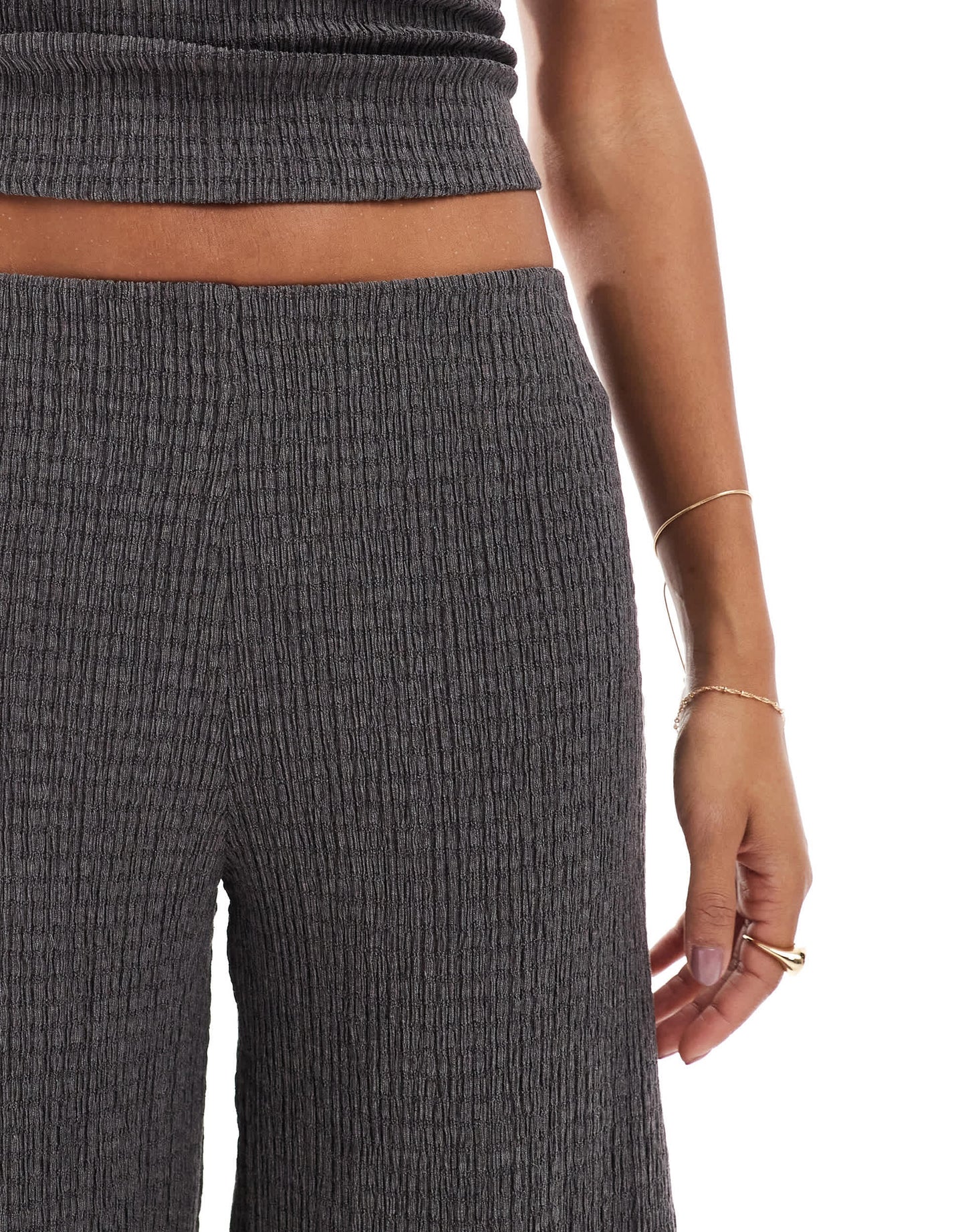 Bershka shirred flared trousers co-ord in charcoal