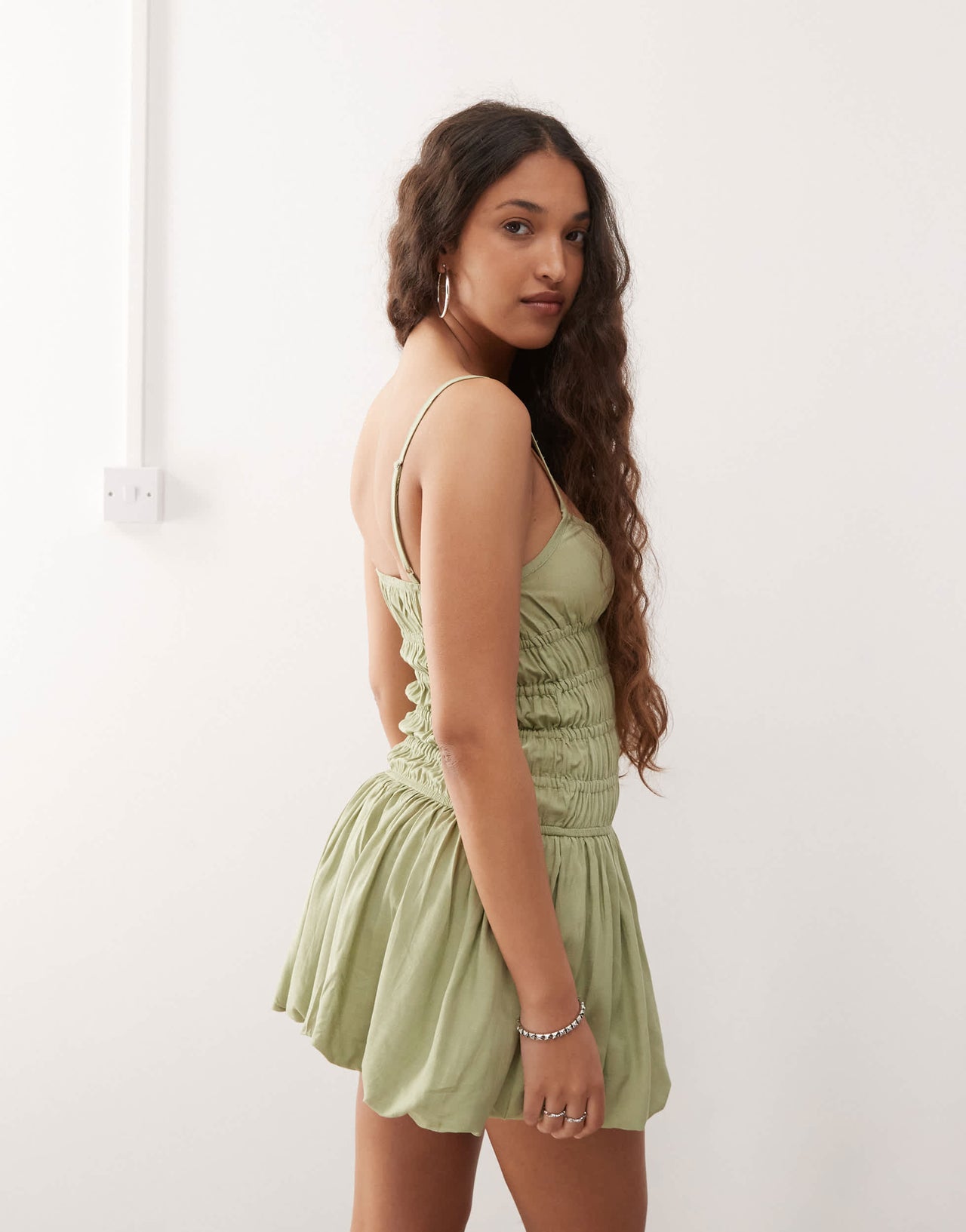 Motel rasmil bubble mini dress in sage green