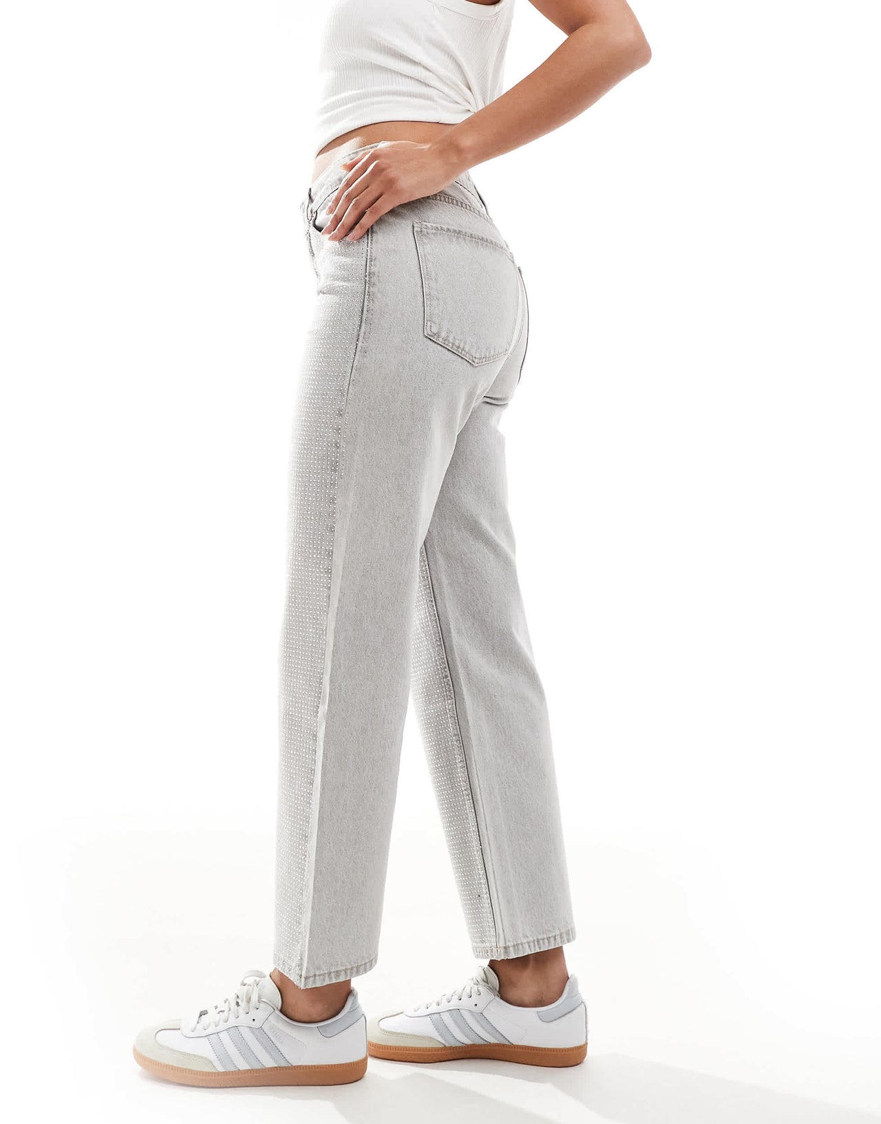 Bershka ankle length straight wide leg jeans in grey wash