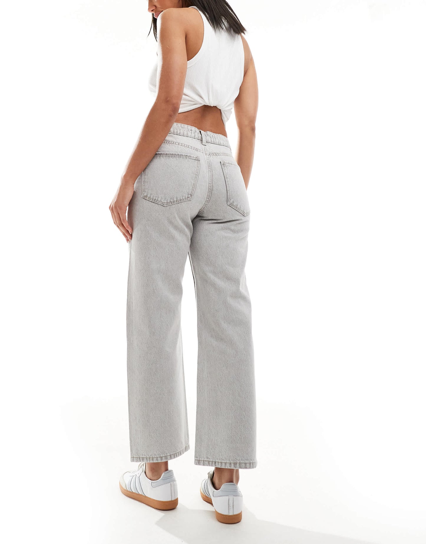 Bershka ankle length straight wide leg jeans in grey wash