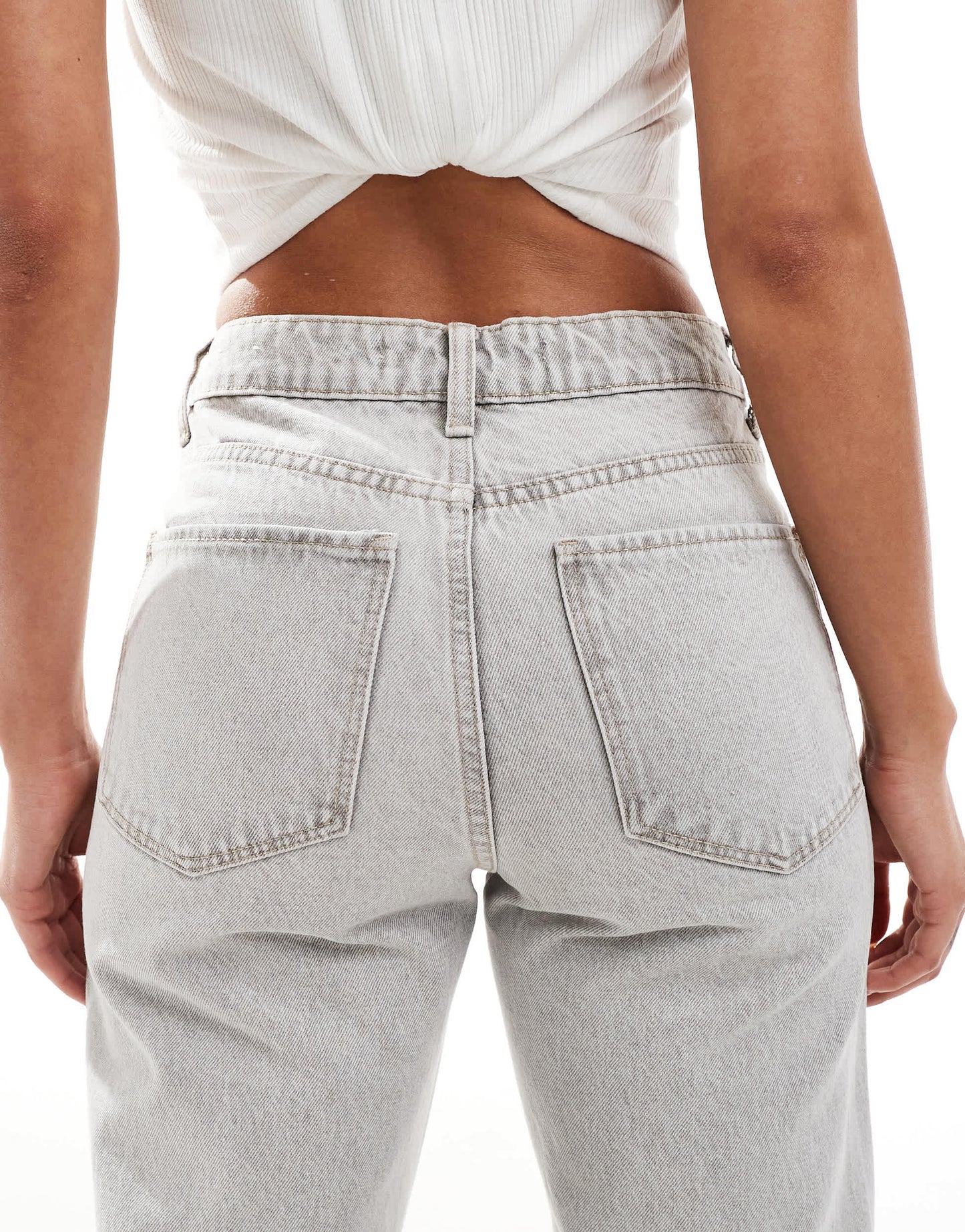 Bershka ankle length straight wide leg jeans in grey wash