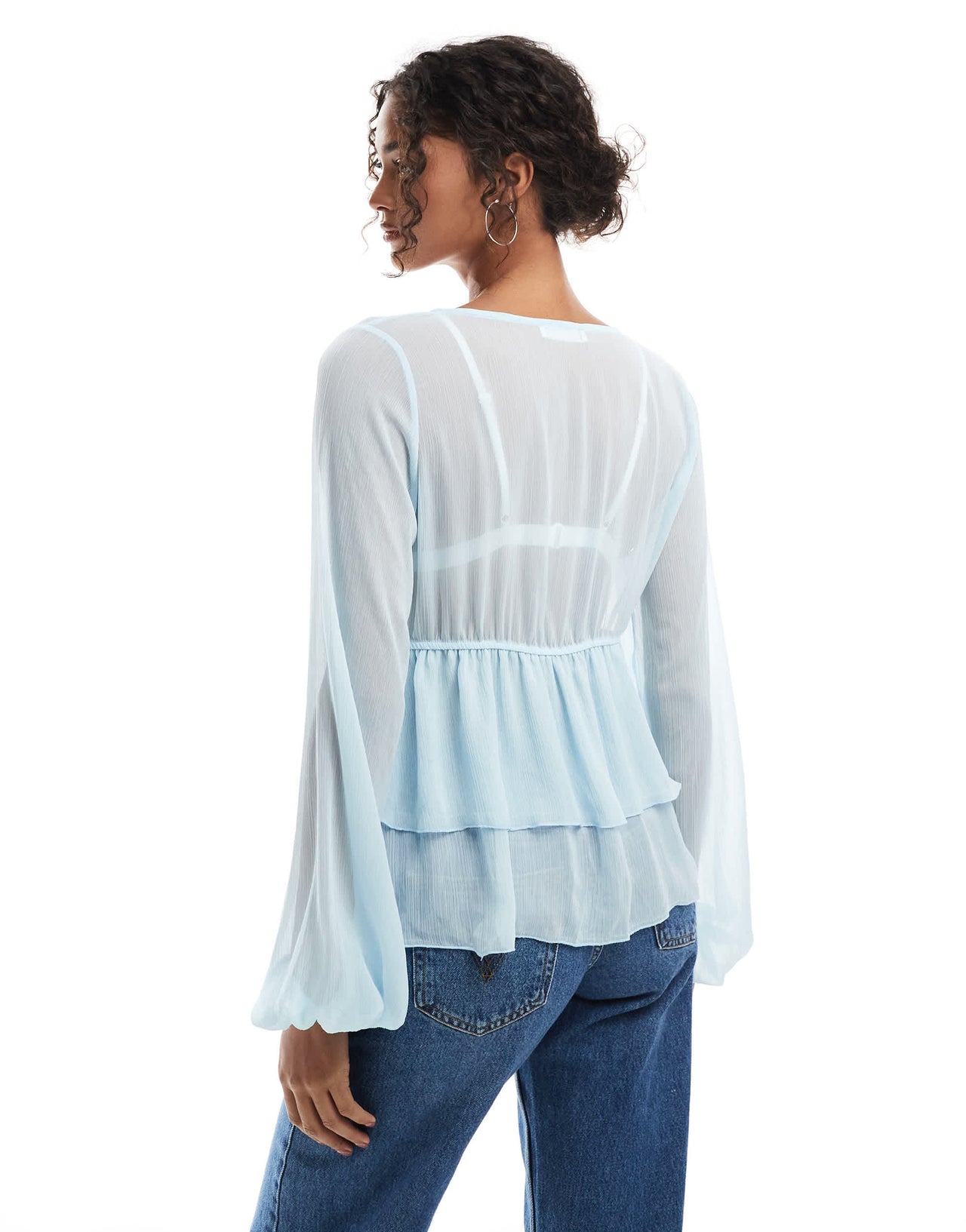 Pull&Bear ruffle detail blouse in light blue