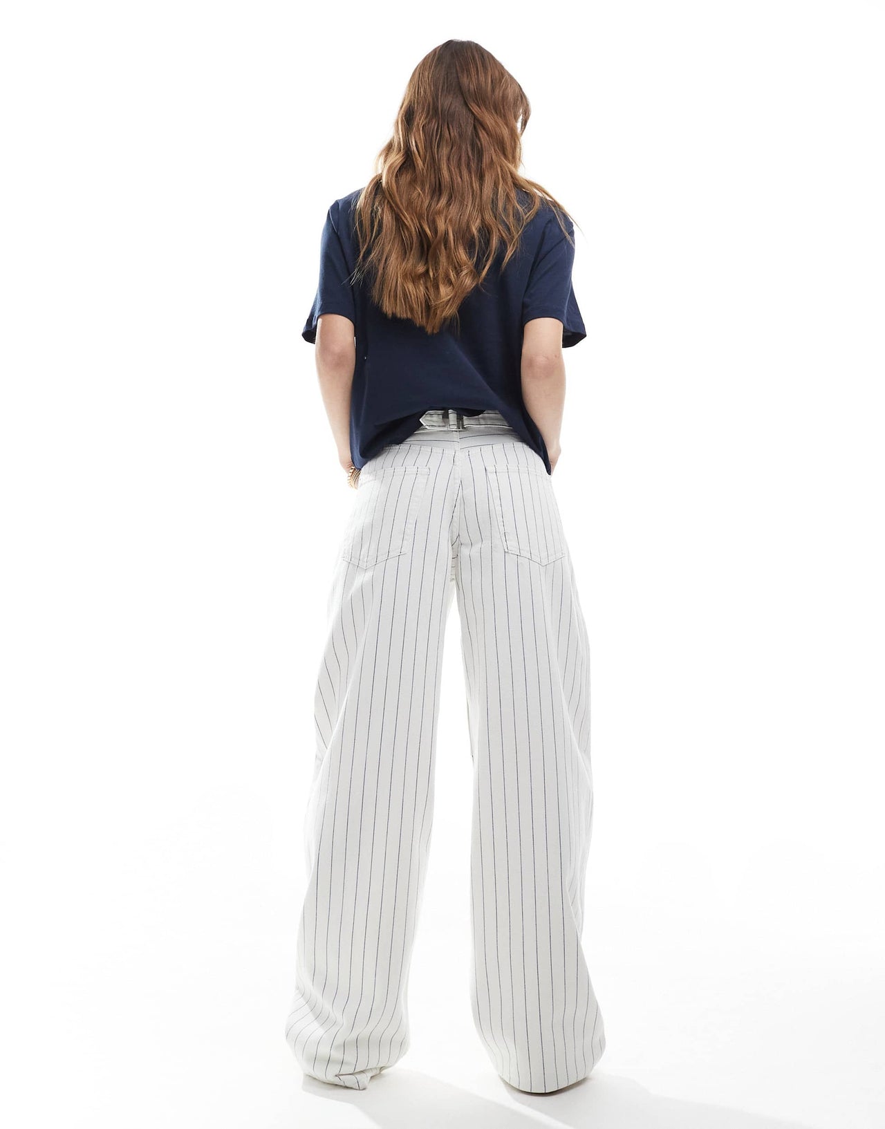 Pull&Bear balloon jean co-ord in white pinstripe