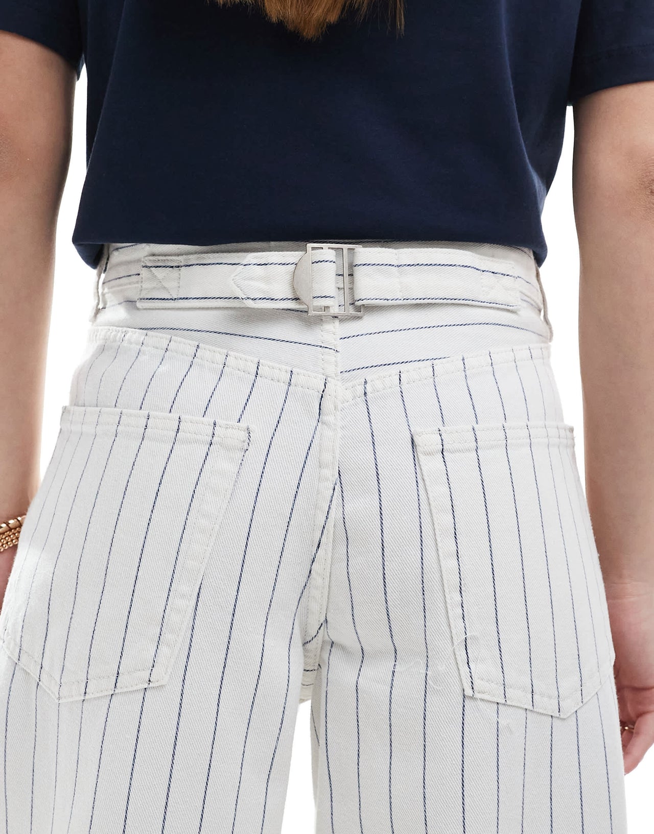 Pull&Bear balloon jean co-ord in white pinstripe
