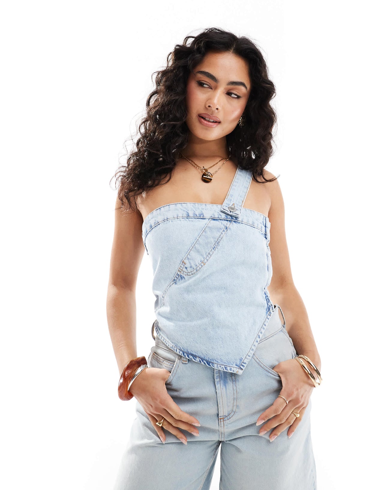 Pull&Bear reworked denim top in light blue