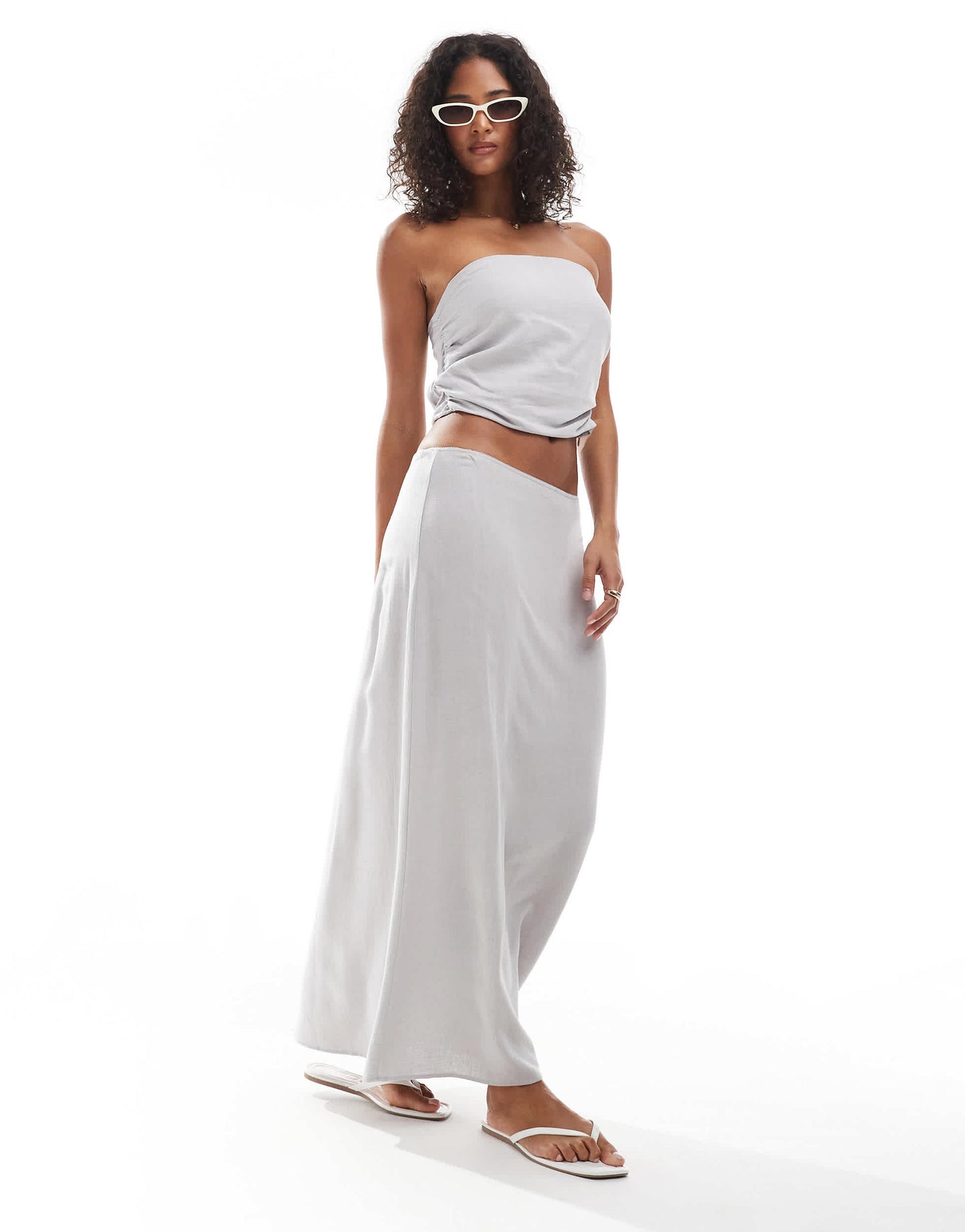 Pull&Bear linen look bandeau top co-ord in stone