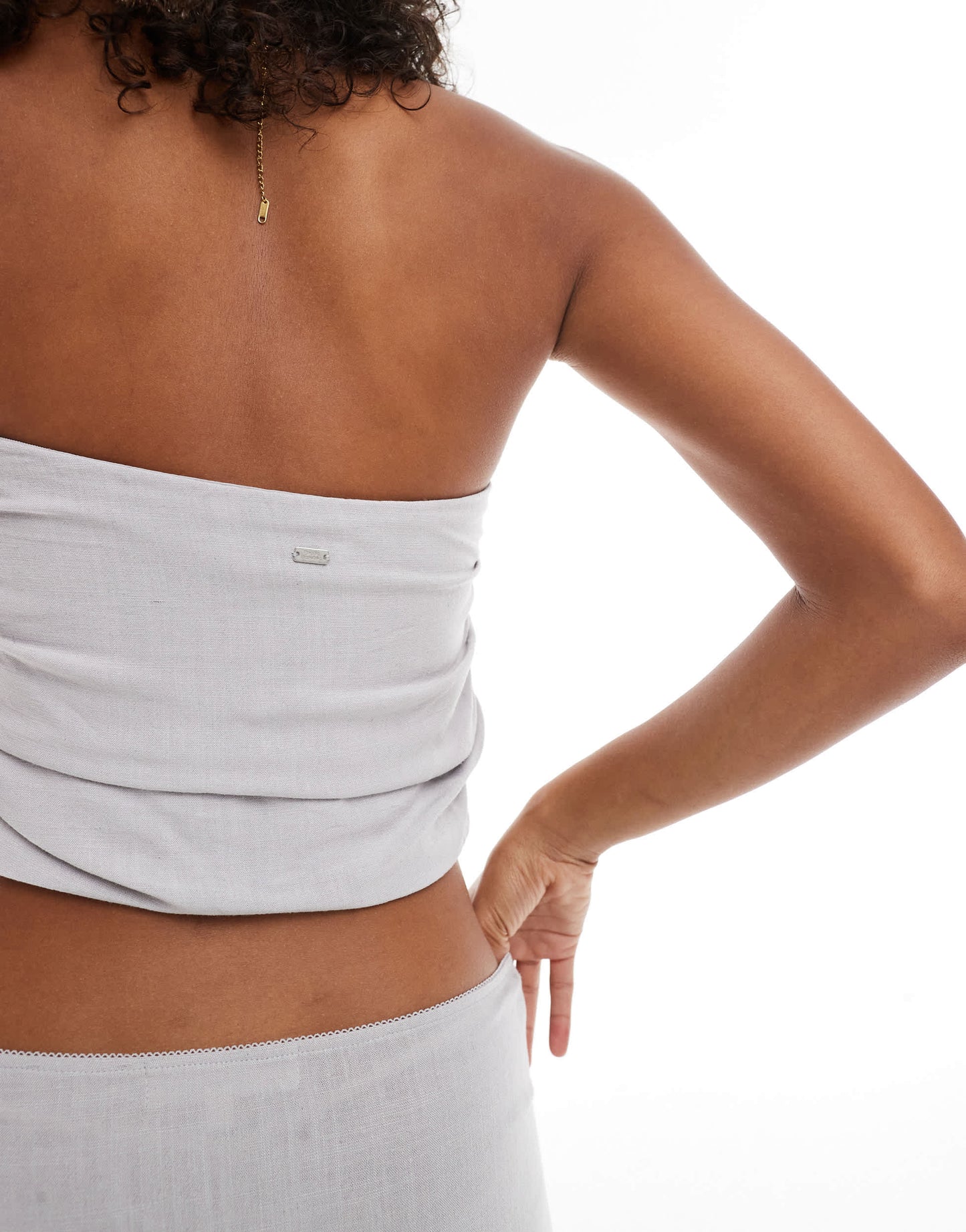 Pull&Bear linen look bandeau top co-ord in stone