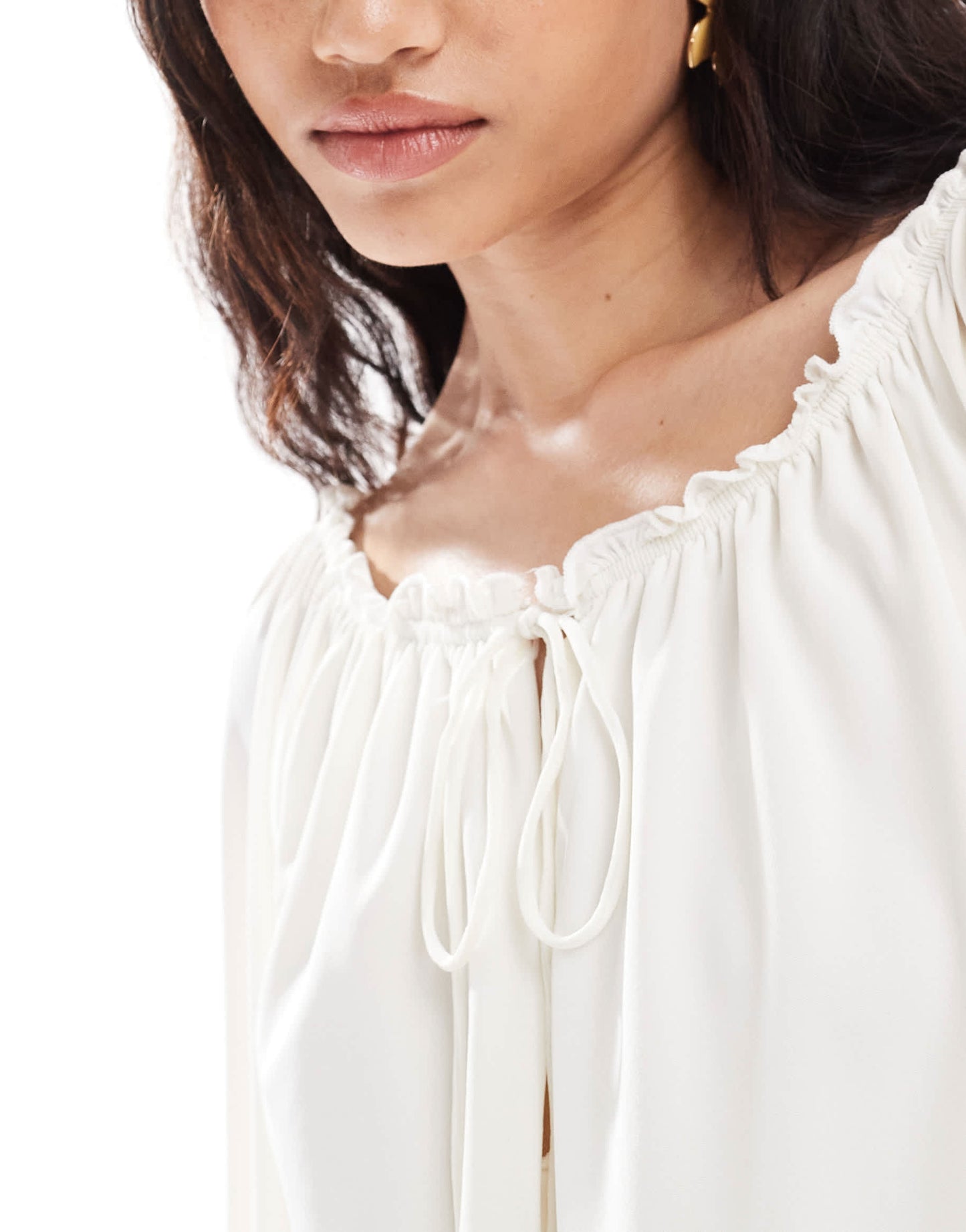 Bershka bardot blouson mini dress in ecru