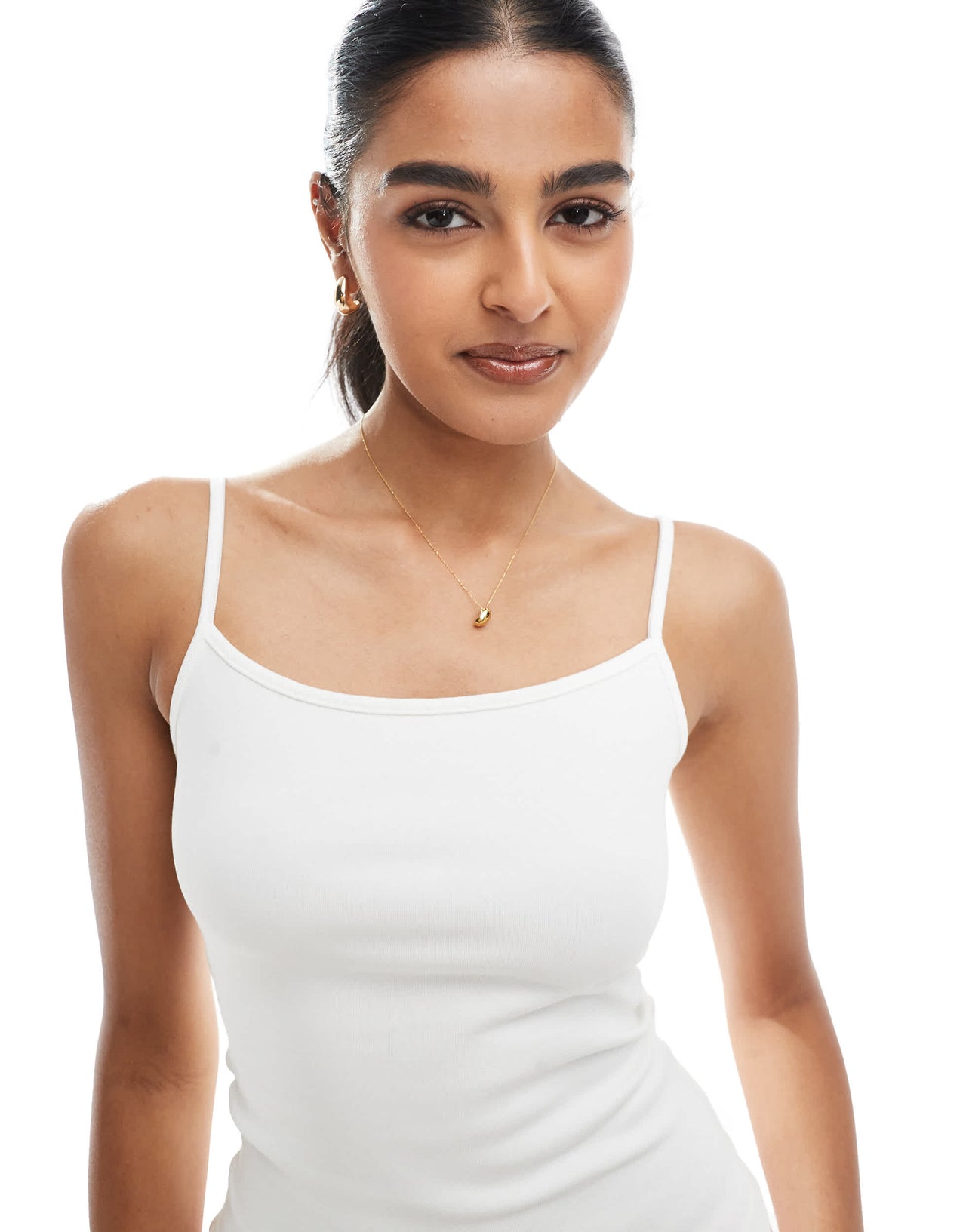 Bershka contrast square neck cami top in white