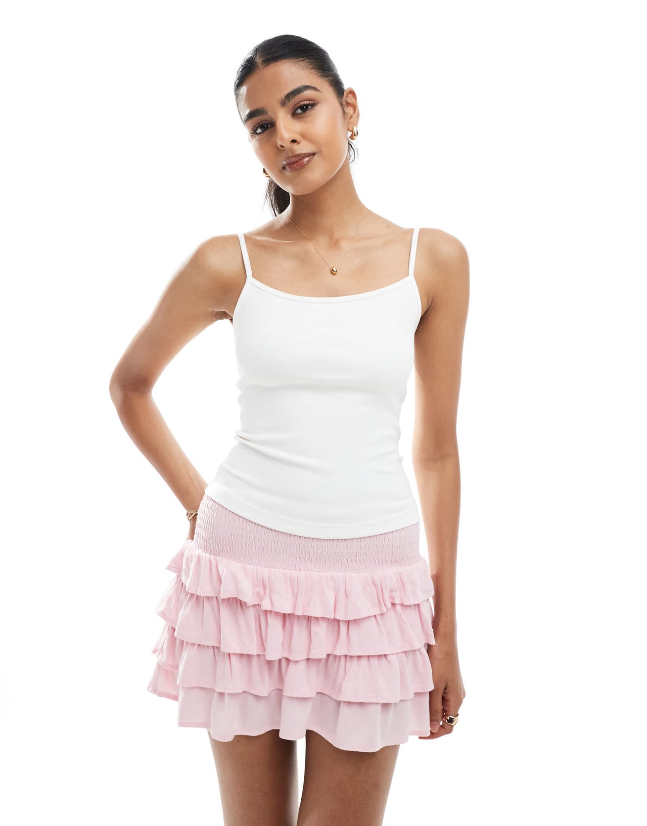 Bershka contrast square neck cami top in white