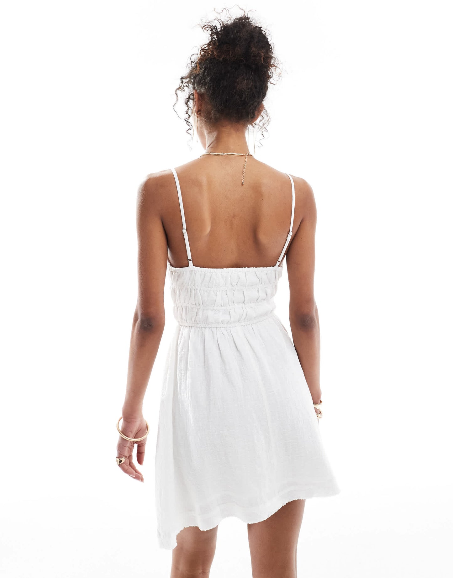 Bershka frill detail strappy mini dress in white