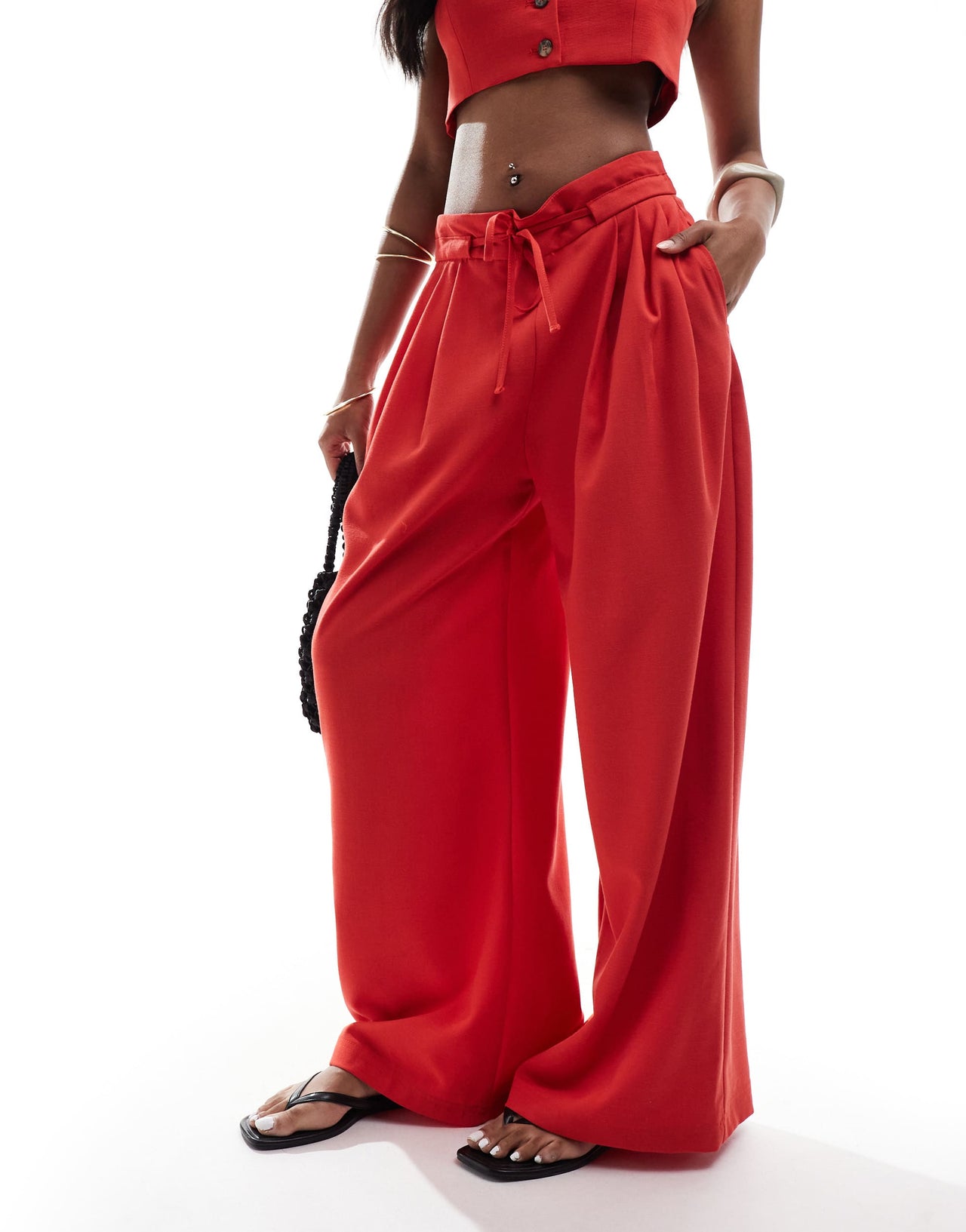 Bershka wide leg tailored trousers co-ord in red