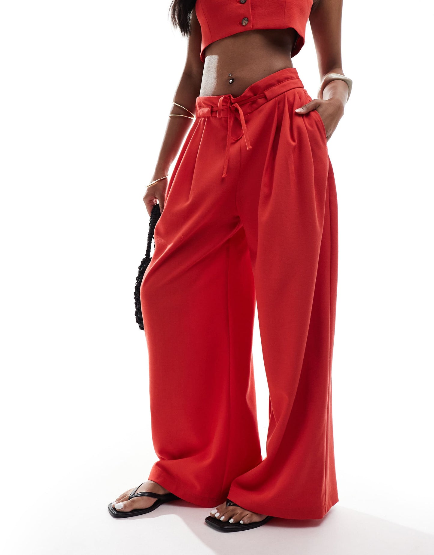 Bershka wide leg tailored trousers co-ord in red