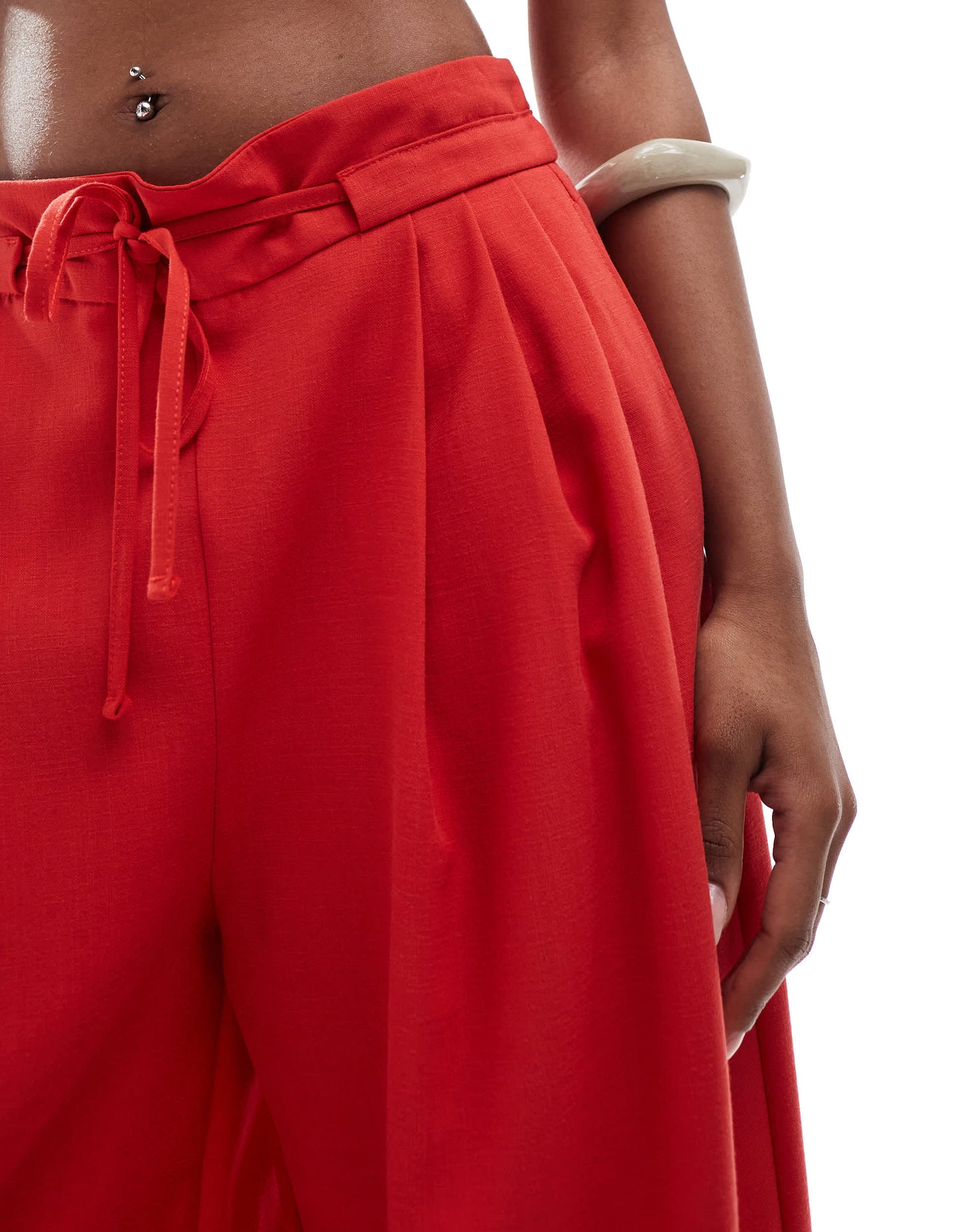 Bershka wide leg tailored trousers co-ord in red