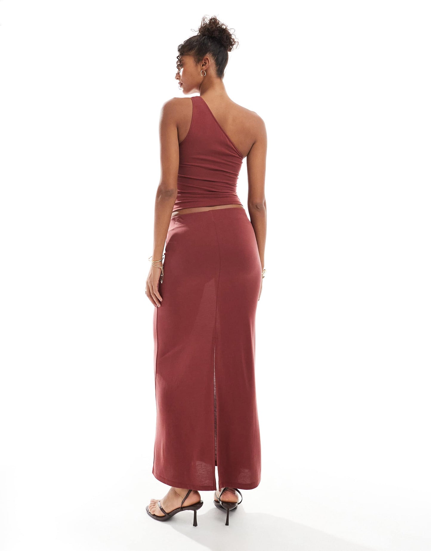 Bershka jersey maxi skirt co-ord in terracotta