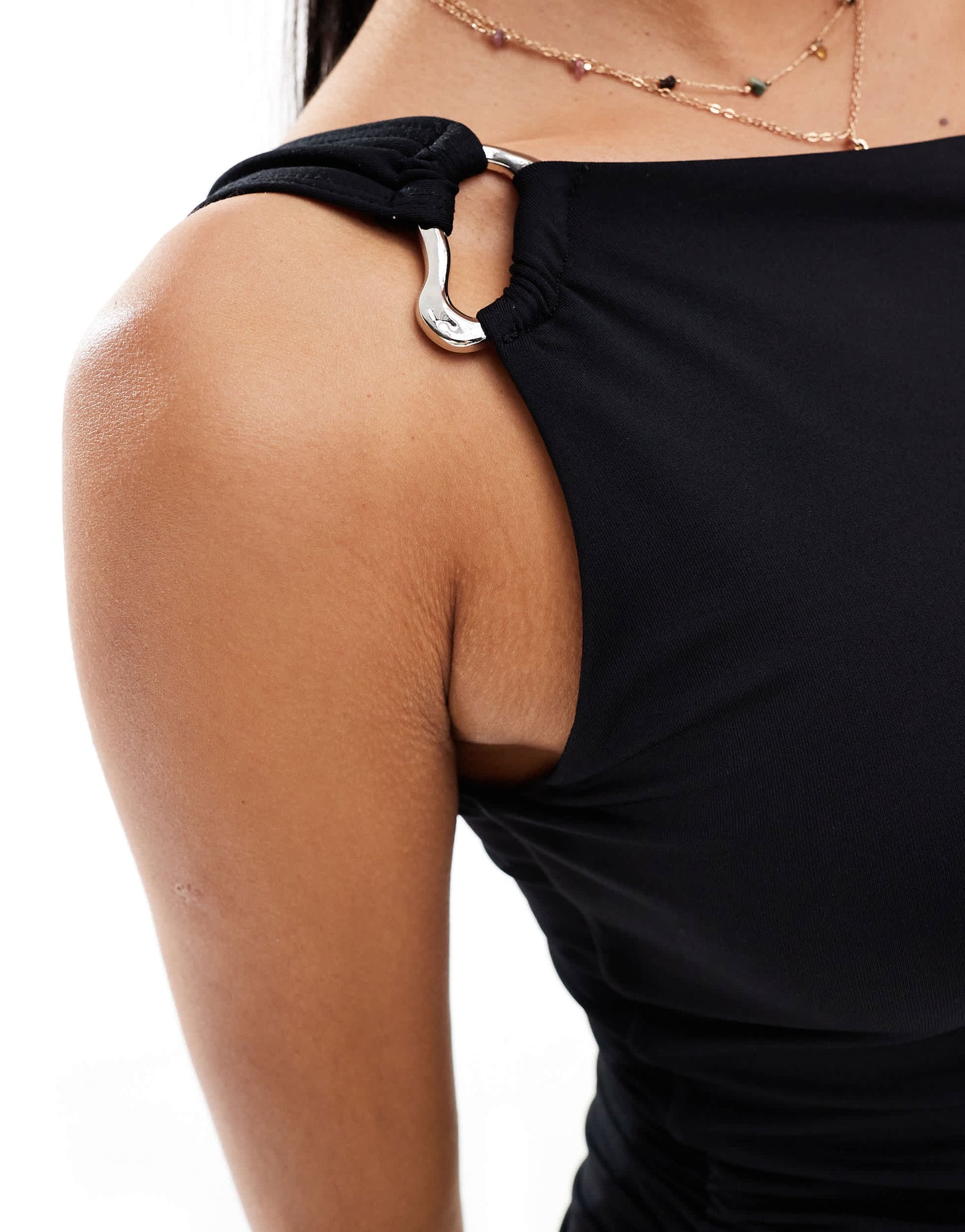 Bershka draped asymetric top in black