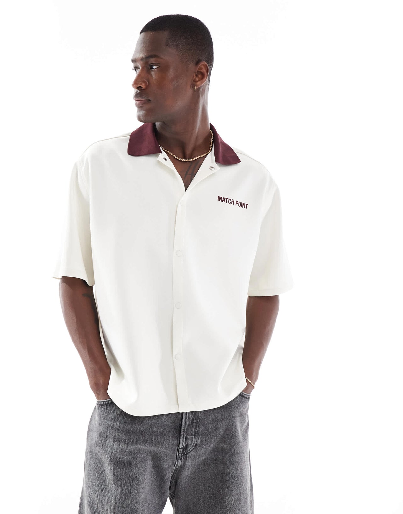 Bershka retro collar shirt in ecru