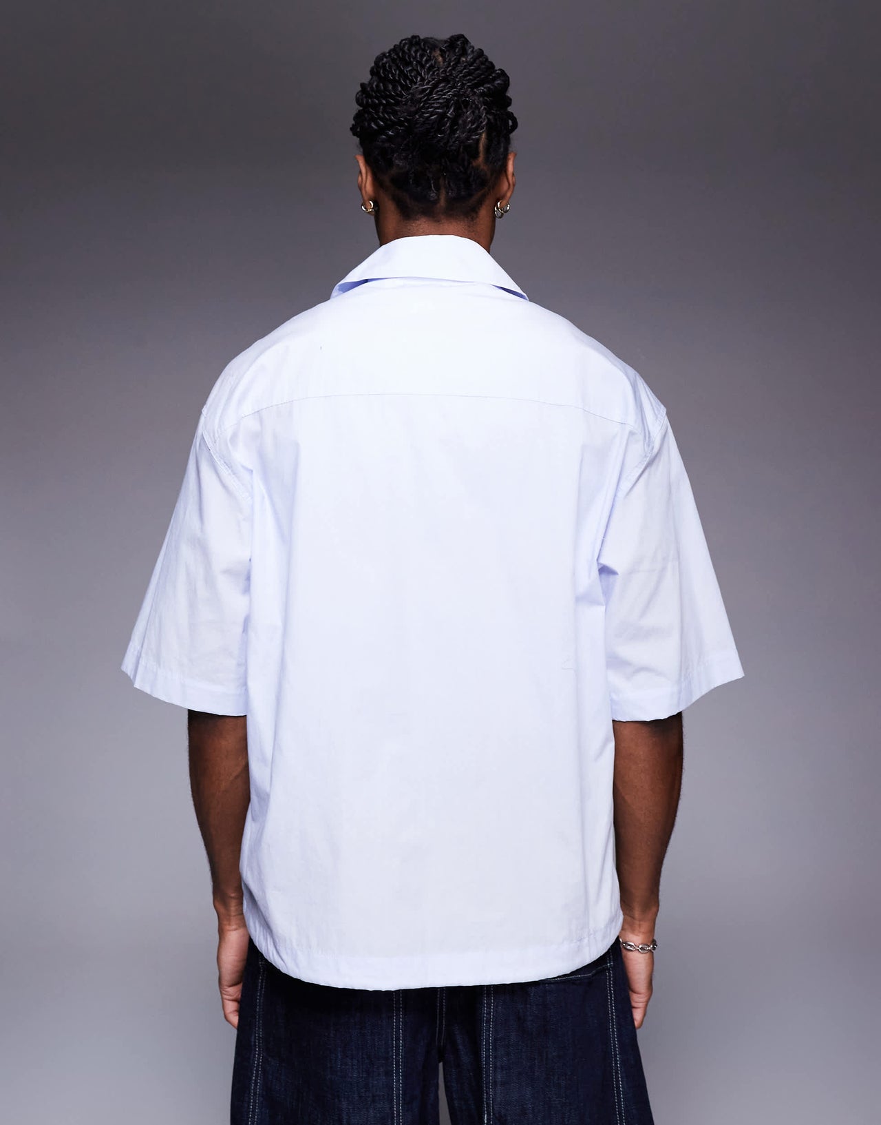 Bershka worker shirt with drawstring hem in blue