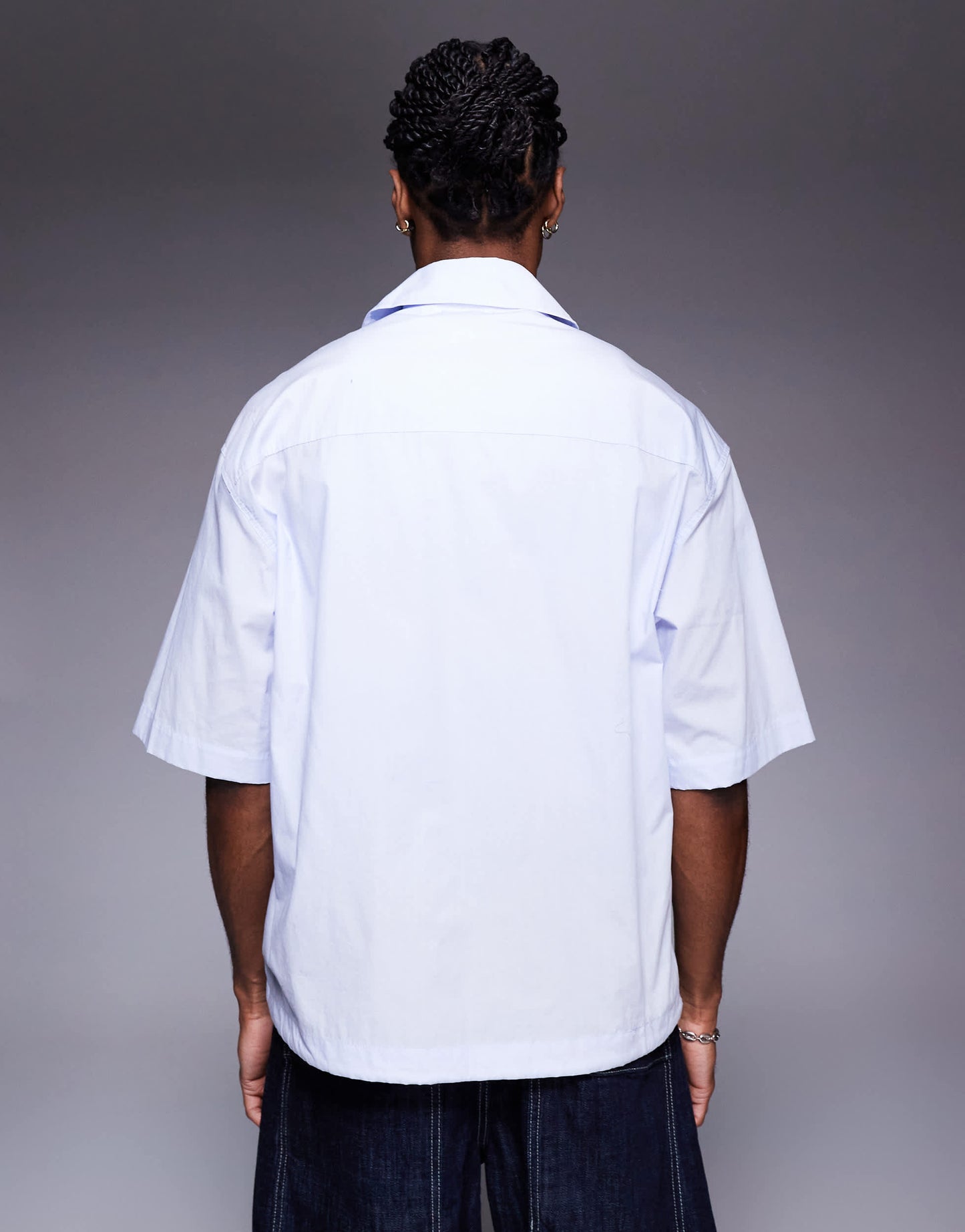 Bershka worker shirt with drawstring hem in blue