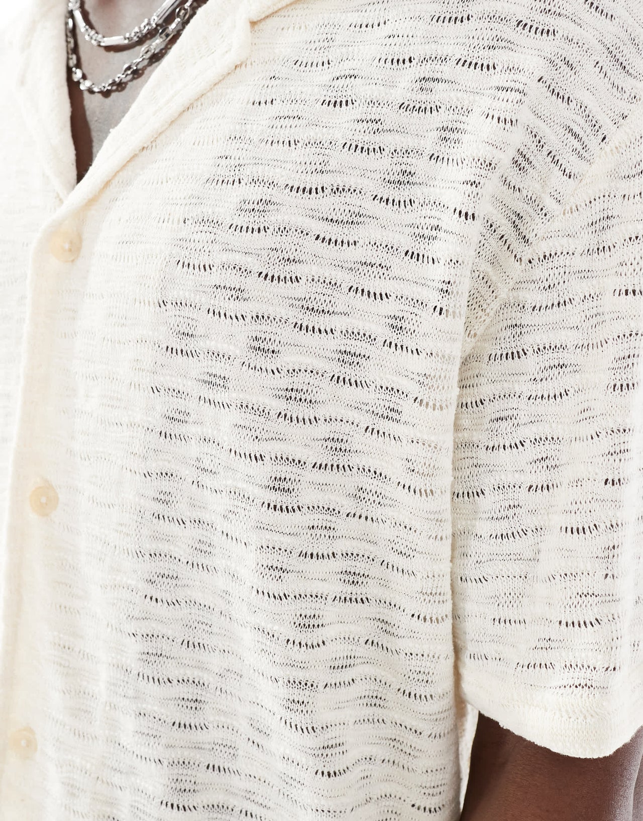 Bershka sqaure knitted textured  shirt in ecru