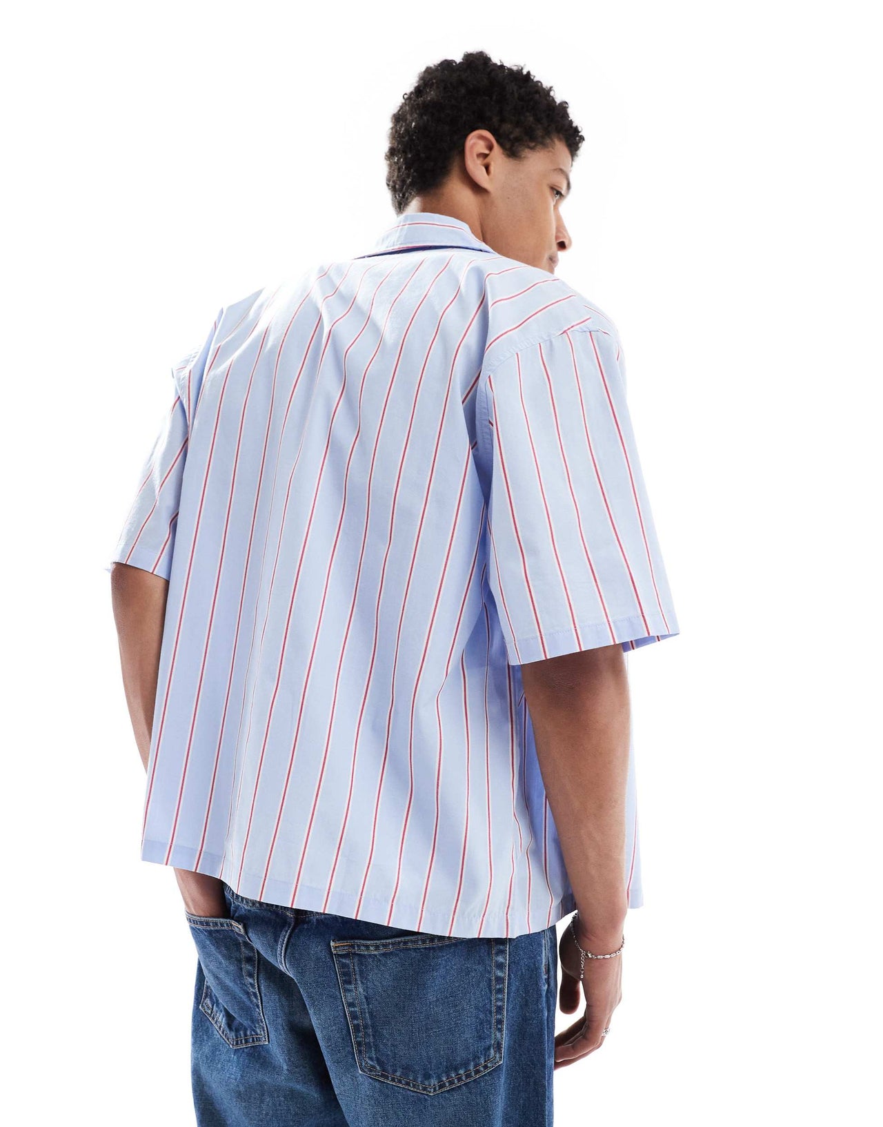 Bershka boxy striped West Coast shirt in light blue