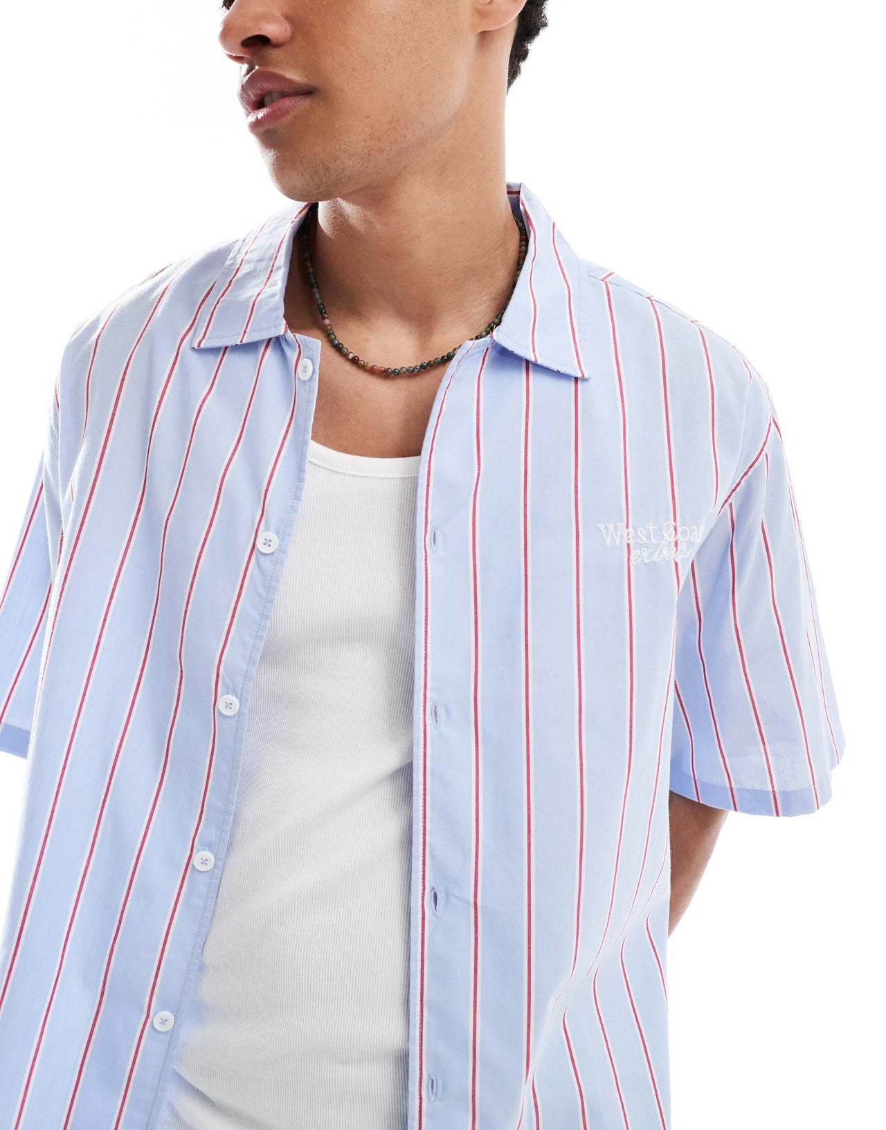 Bershka boxy striped West Coast shirt in light blue