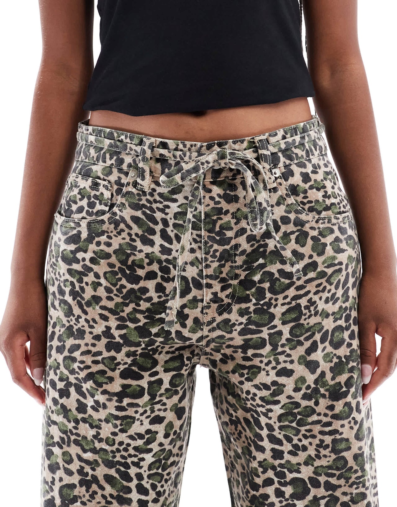 Pull&Bear baggy jeans with belt in leopard print