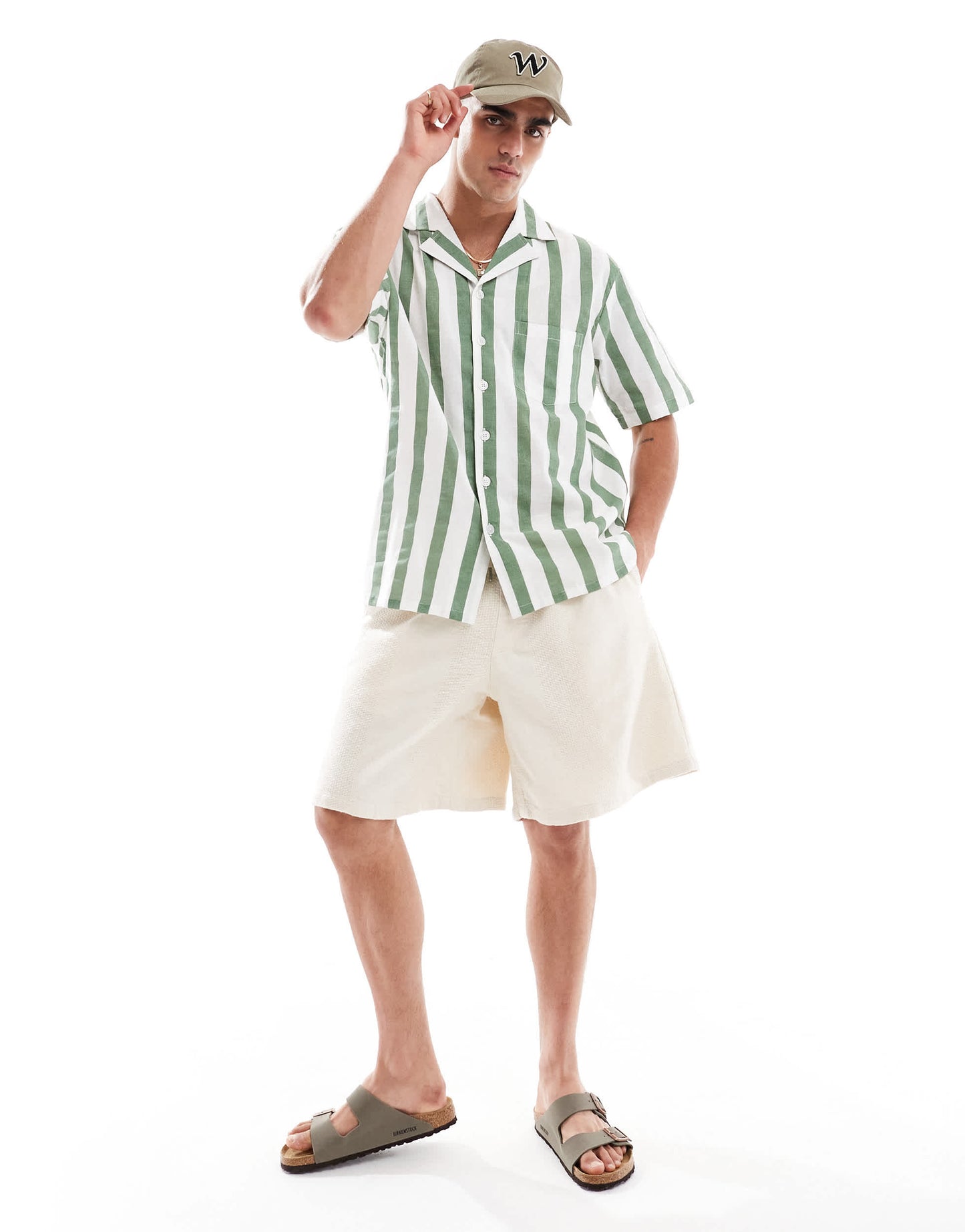 Sol Beach stripe beach shirt in khaki and white