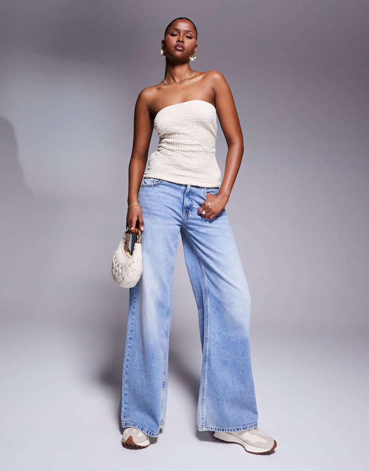 ASOS DESIGN textured longline bandeau in stone