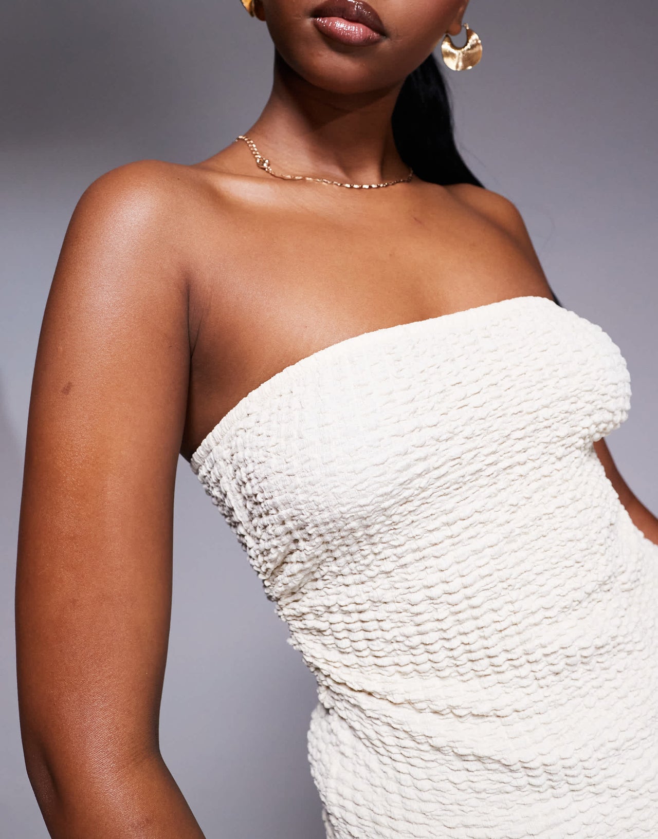 ASOS DESIGN textured longline bandeau in stone