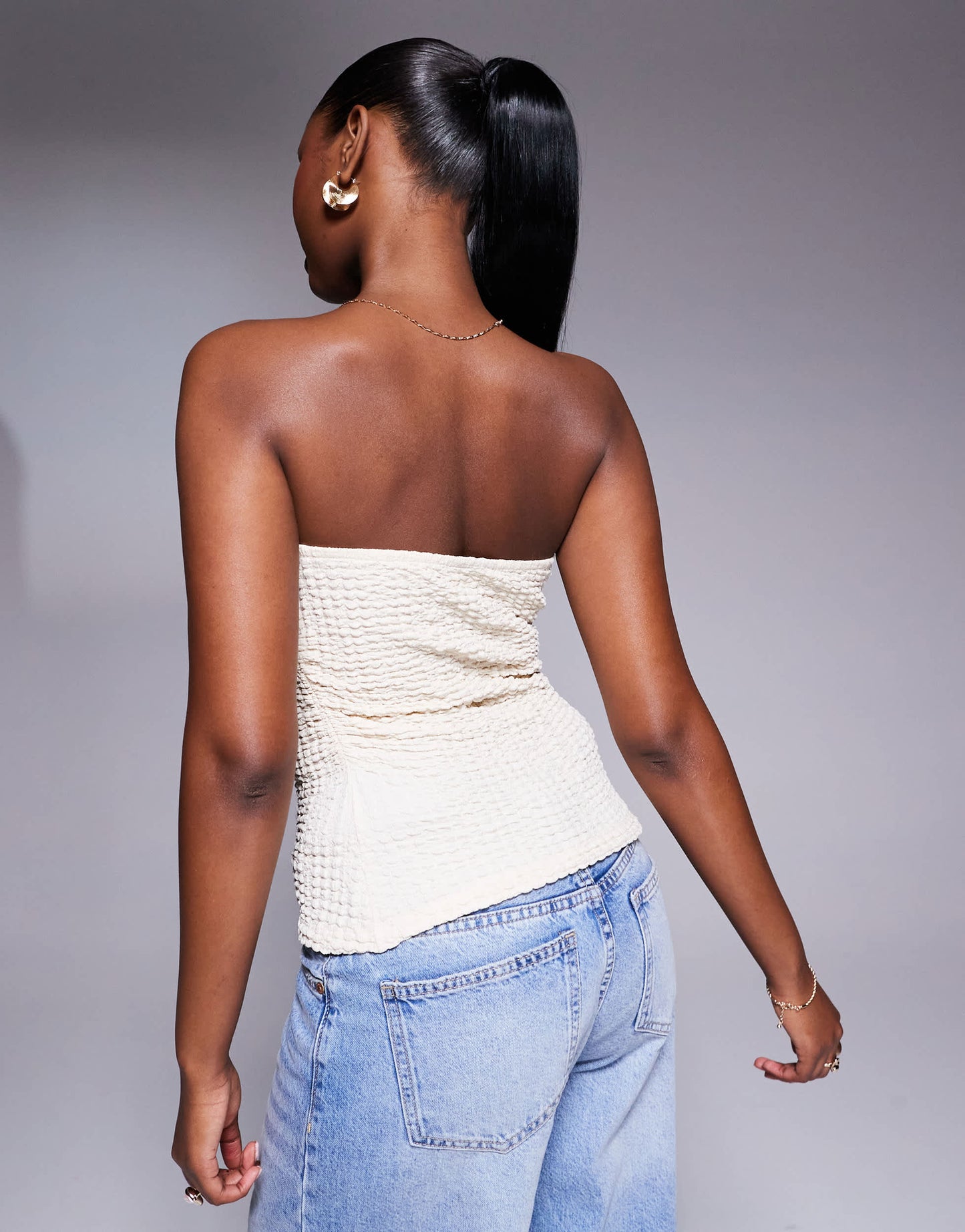ASOS DESIGN textured longline bandeau in stone