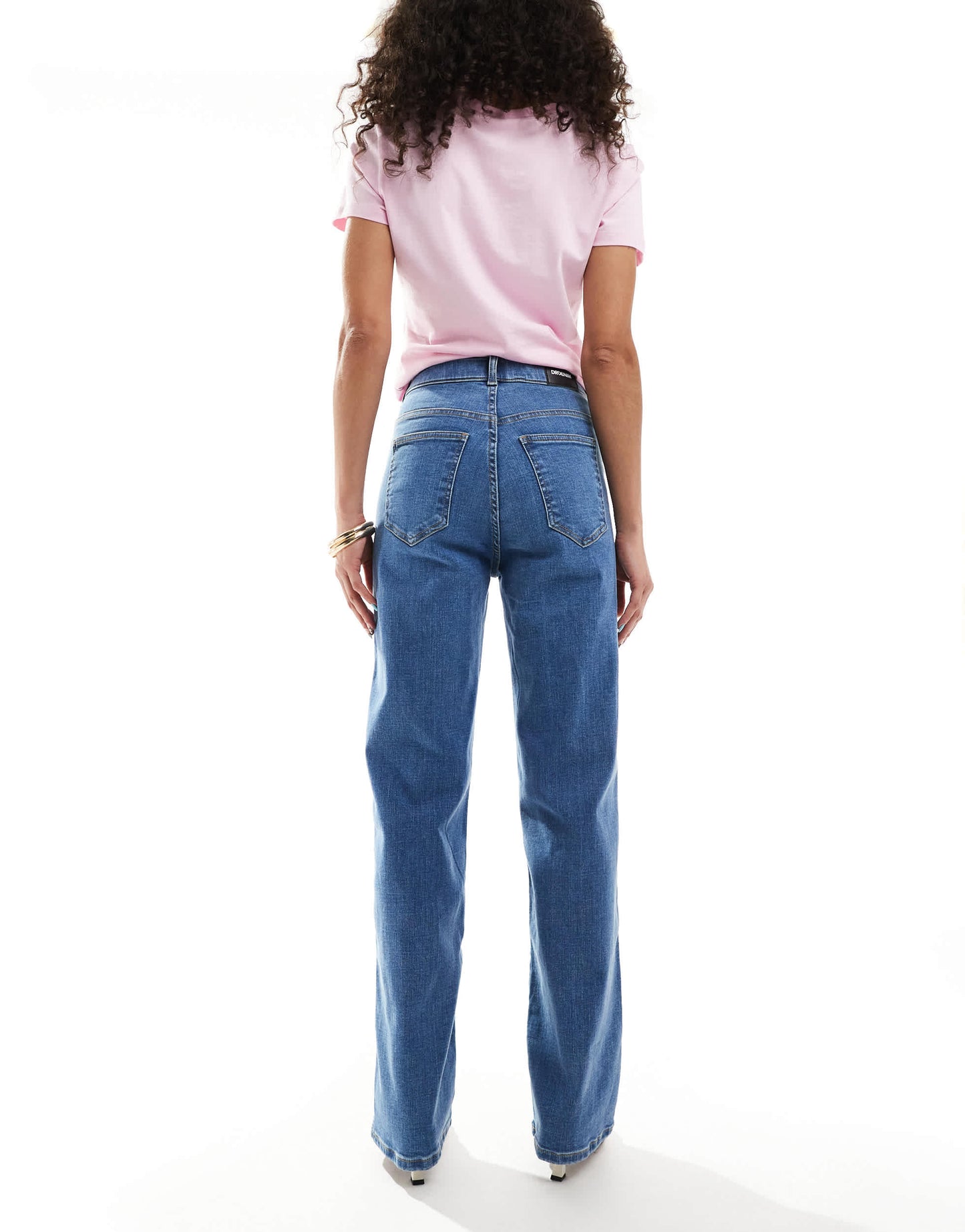 Dr Denim Moxy straight leg curve cut leg jeans in vale sky plain midwash blue