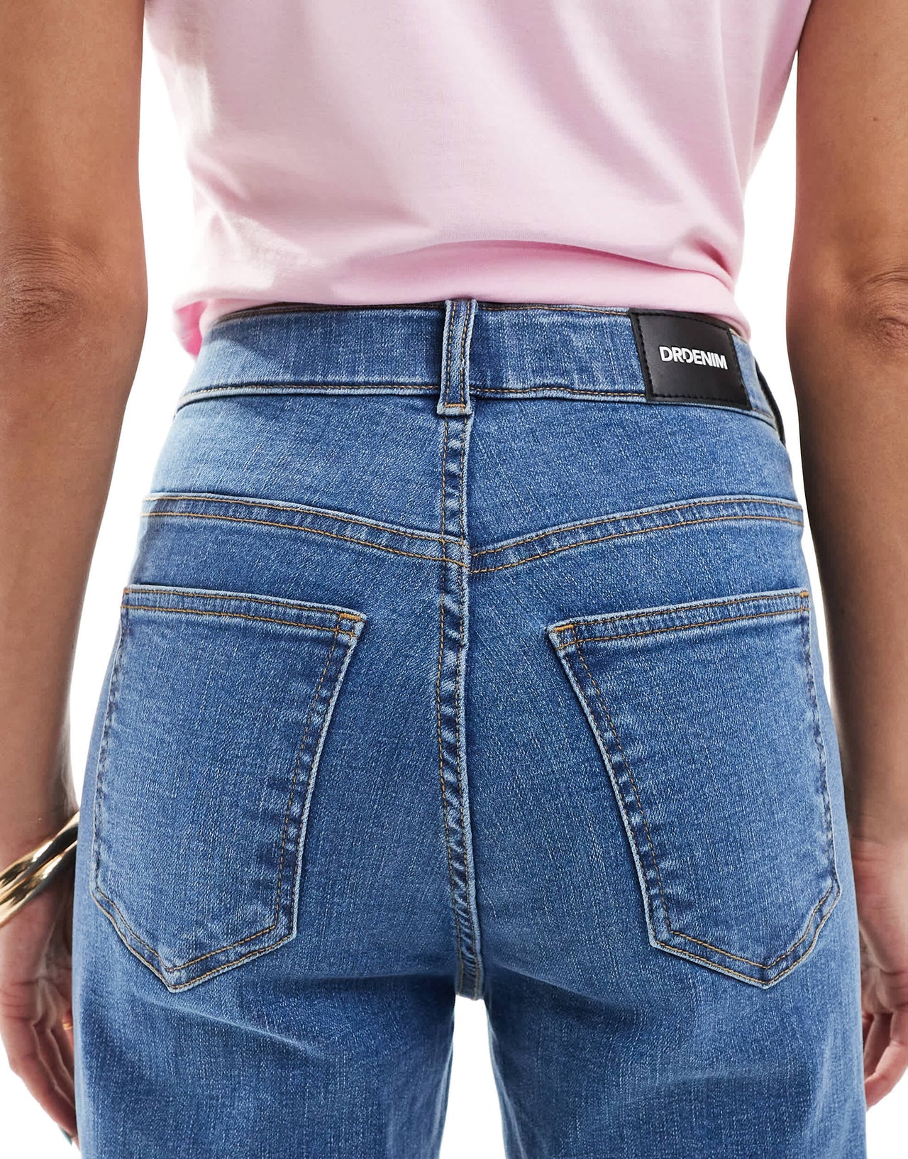 Dr Denim Moxy straight leg curve cut leg jeans in vale sky plain midwash blue