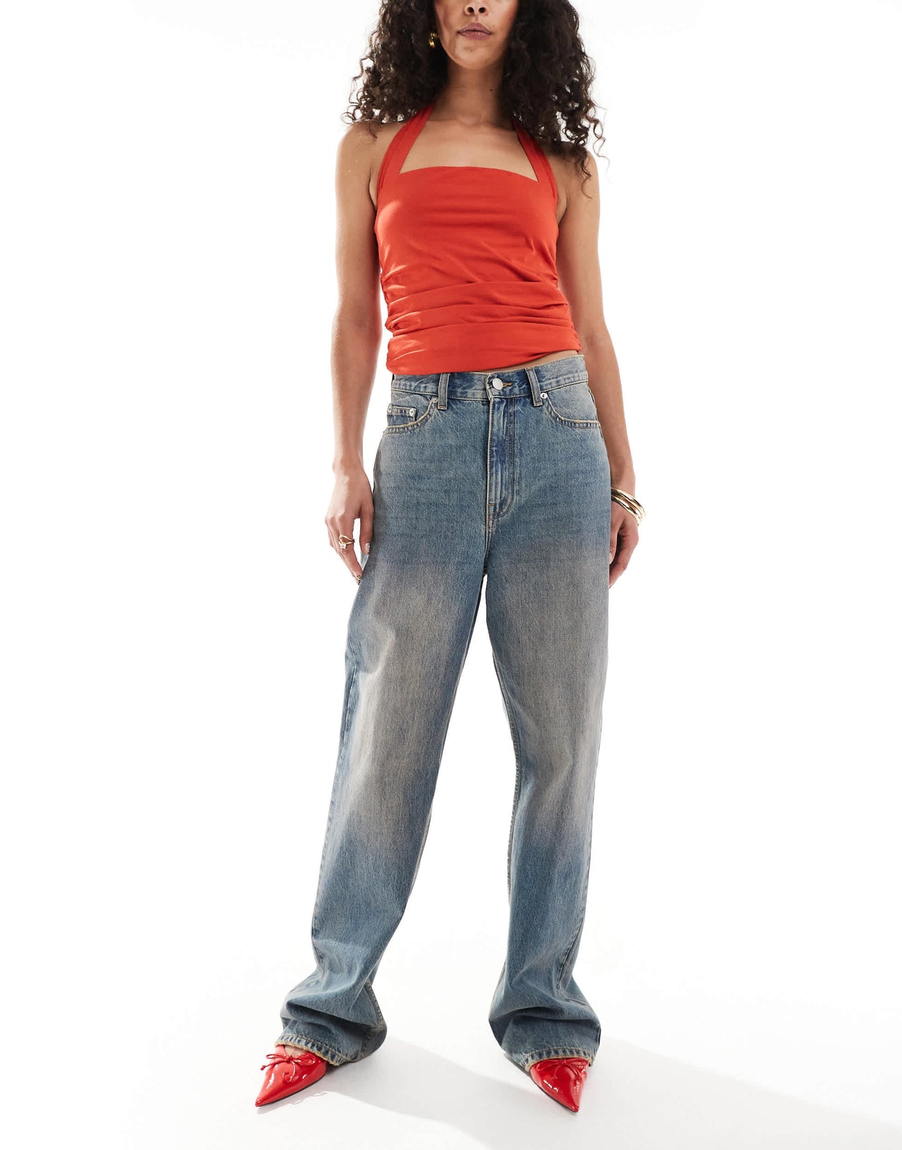 Dr Denim Echo regular fit straight leg in stray sky peach distressed wash
