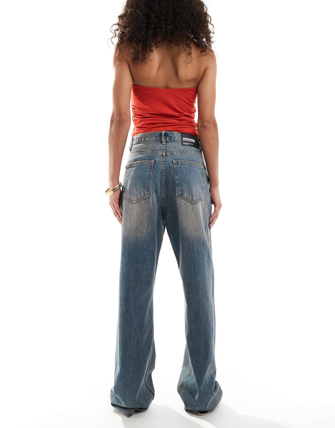 Dr Denim Echo regular fit straight leg in stray sky peach distressed wash