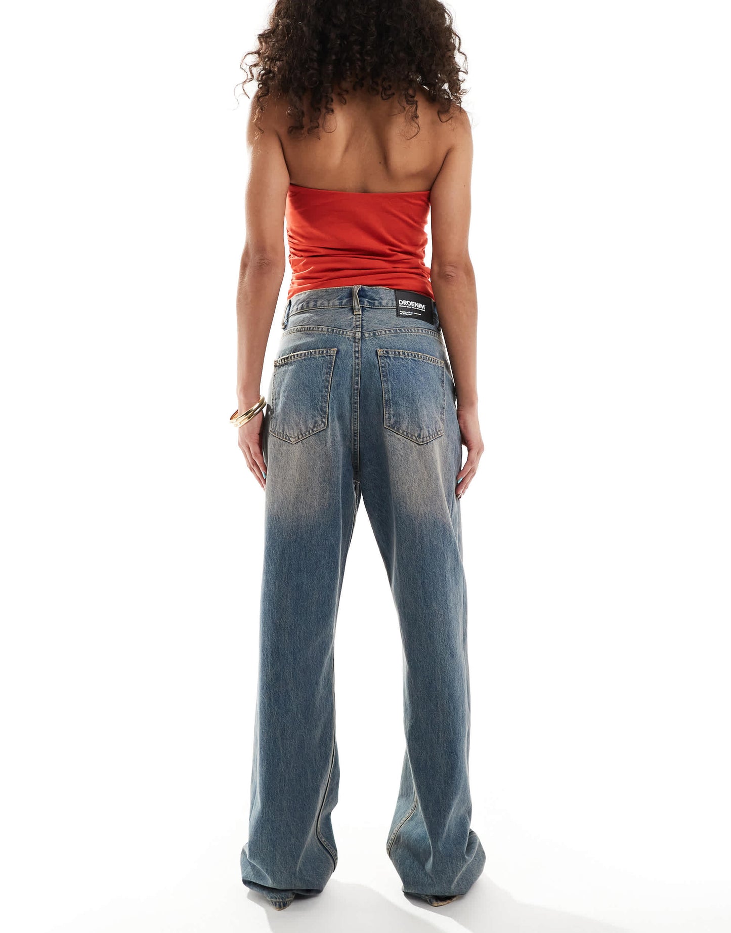 Dr Denim Echo regular fit straight leg in stray sky peach distressed wash