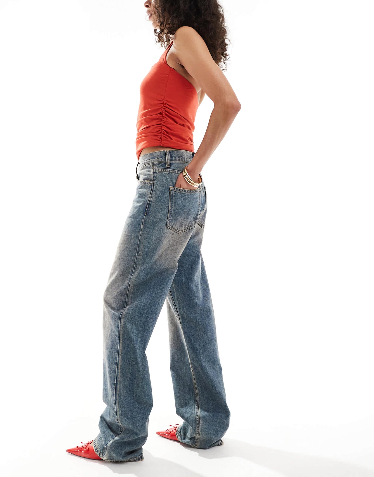 Dr Denim Echo regular fit straight leg in stray sky peach distressed wash
