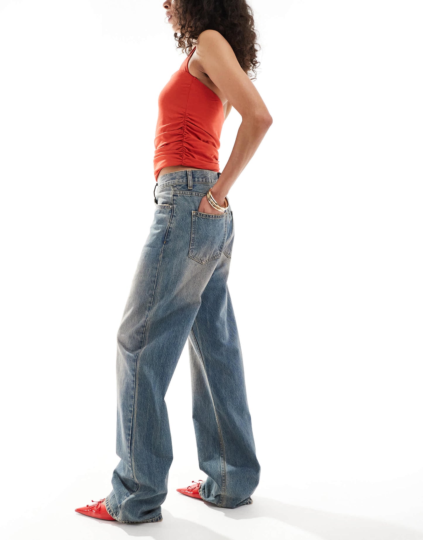 Dr Denim Echo regular fit straight leg in stray sky peach distressed wash