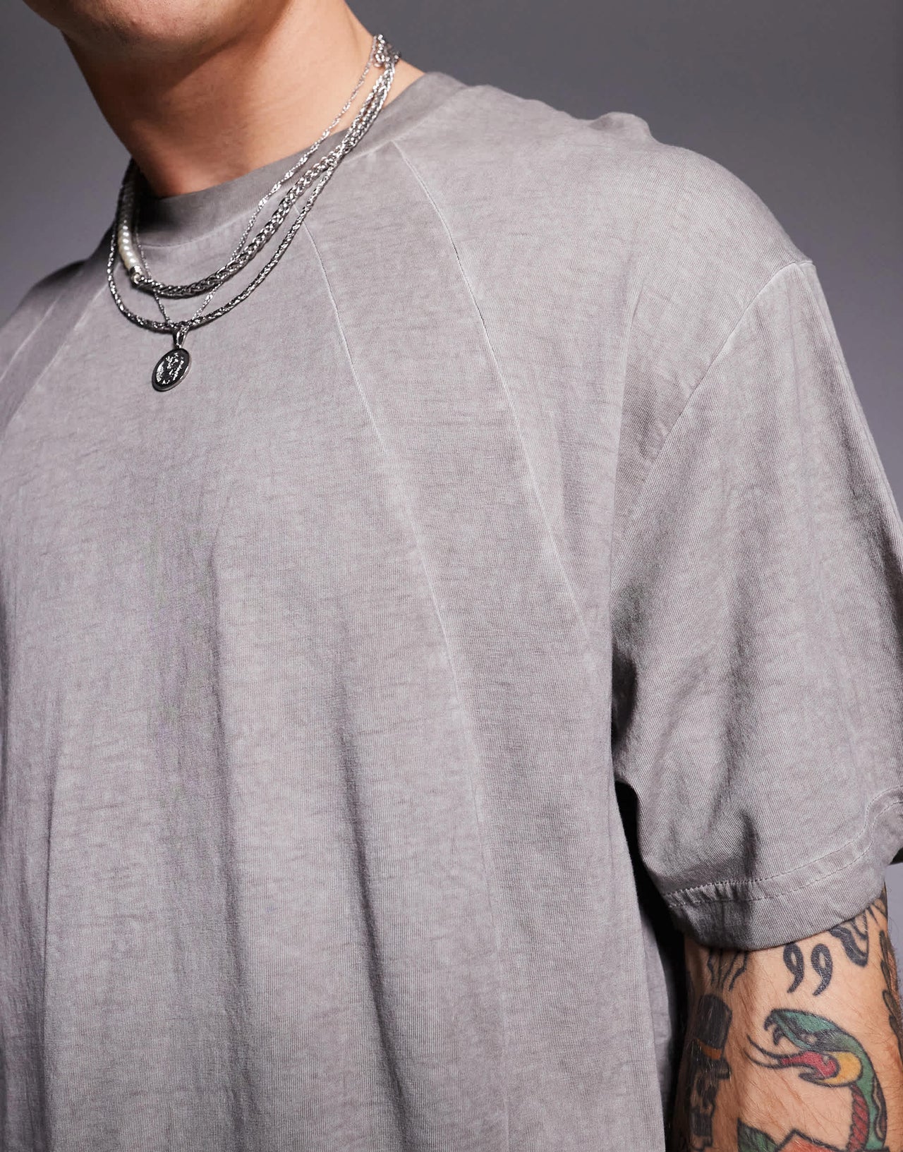 Bershka distressed co-ord t-shirt in grey
