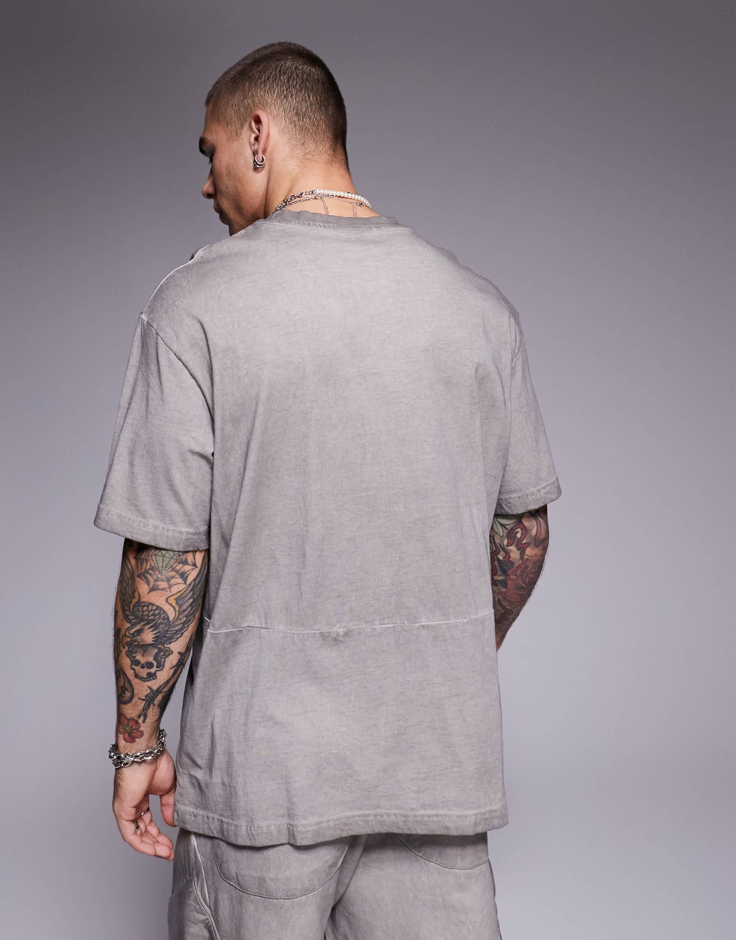 Bershka distressed co-ord t-shirt in grey