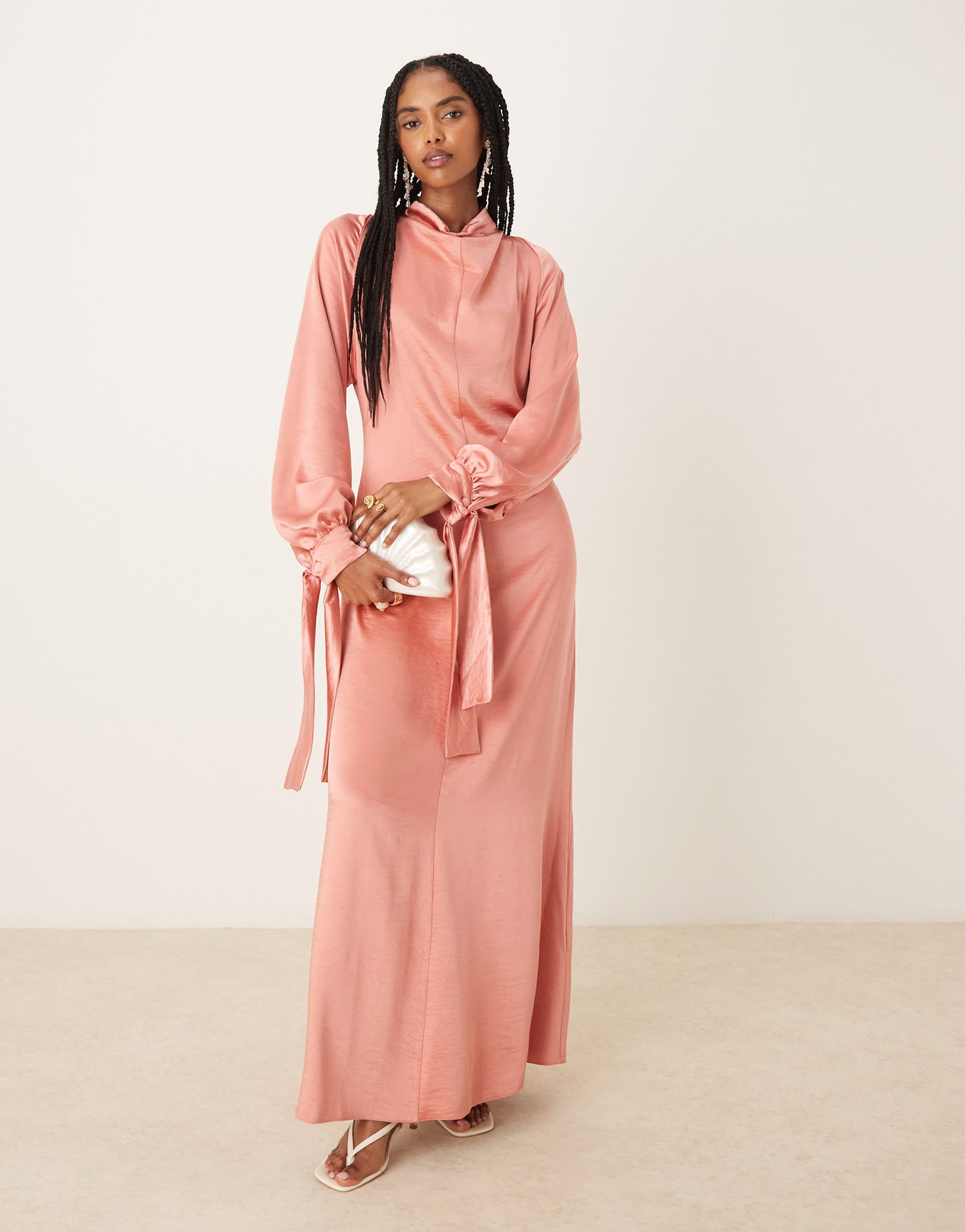 ASOS DESIGN blouson high neck maxi dress in rose