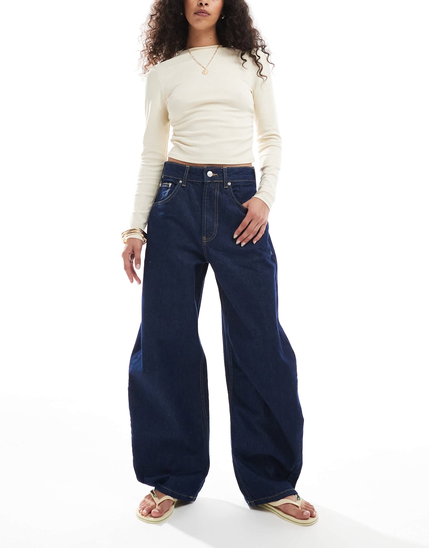 ASOS DESIGN high waisted barrel leg jean in rinse