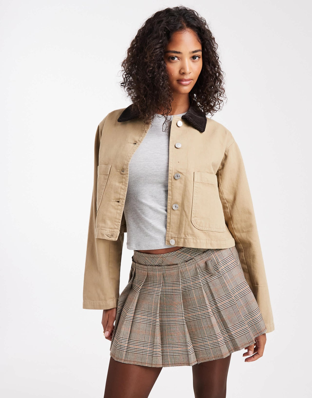 ASOS DESIGN crop denim barn jacket in stone